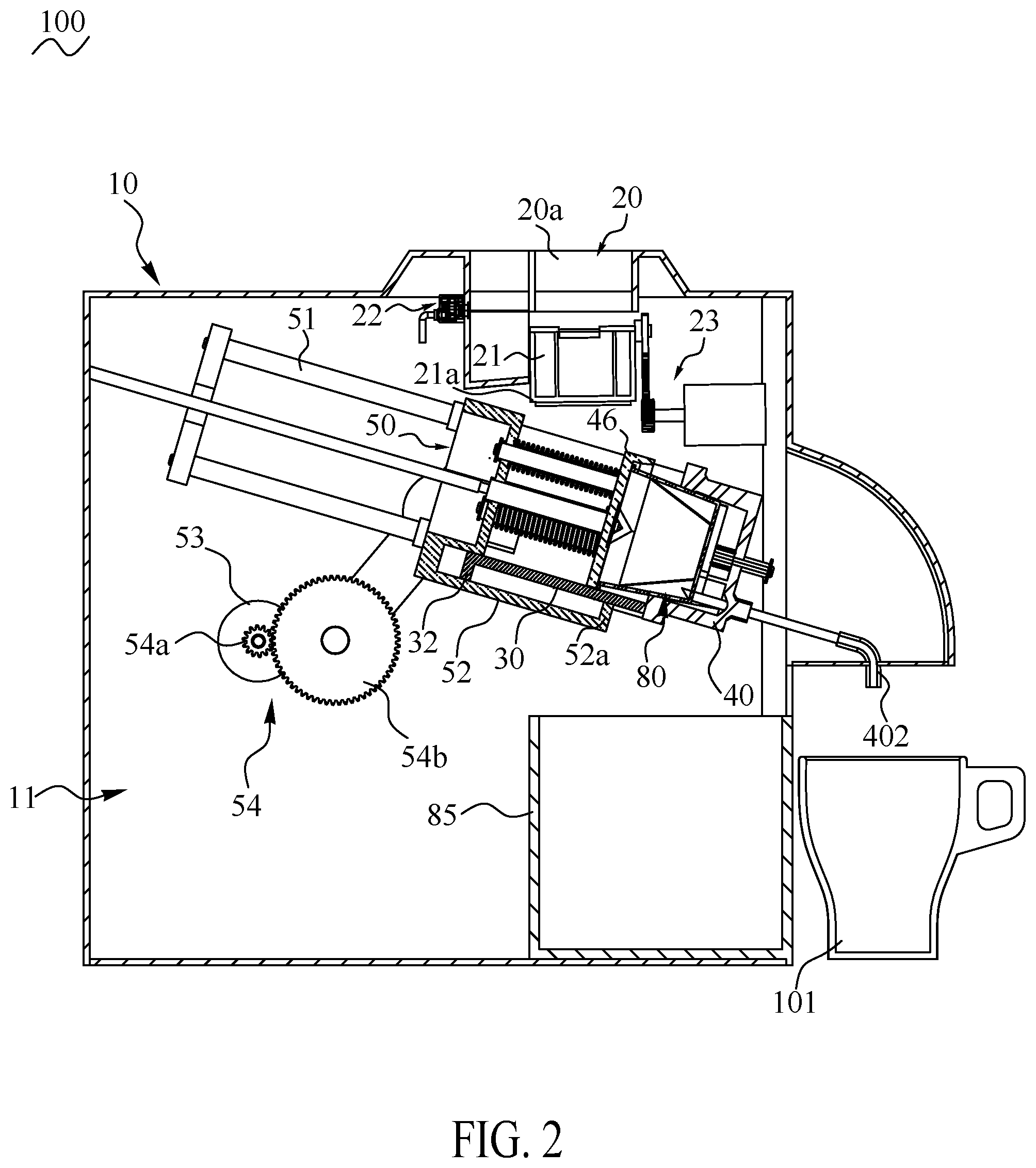 Patent US12096879 Figure 2 – Capsule coffee machine