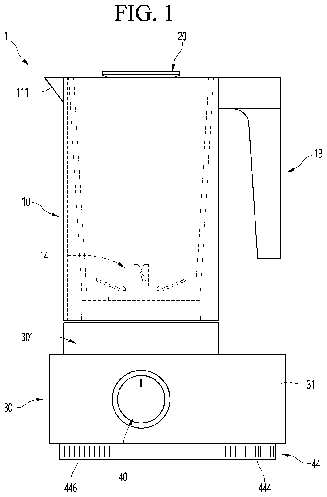 Patent US12096887 Figure 1 – Blender and container for blender
