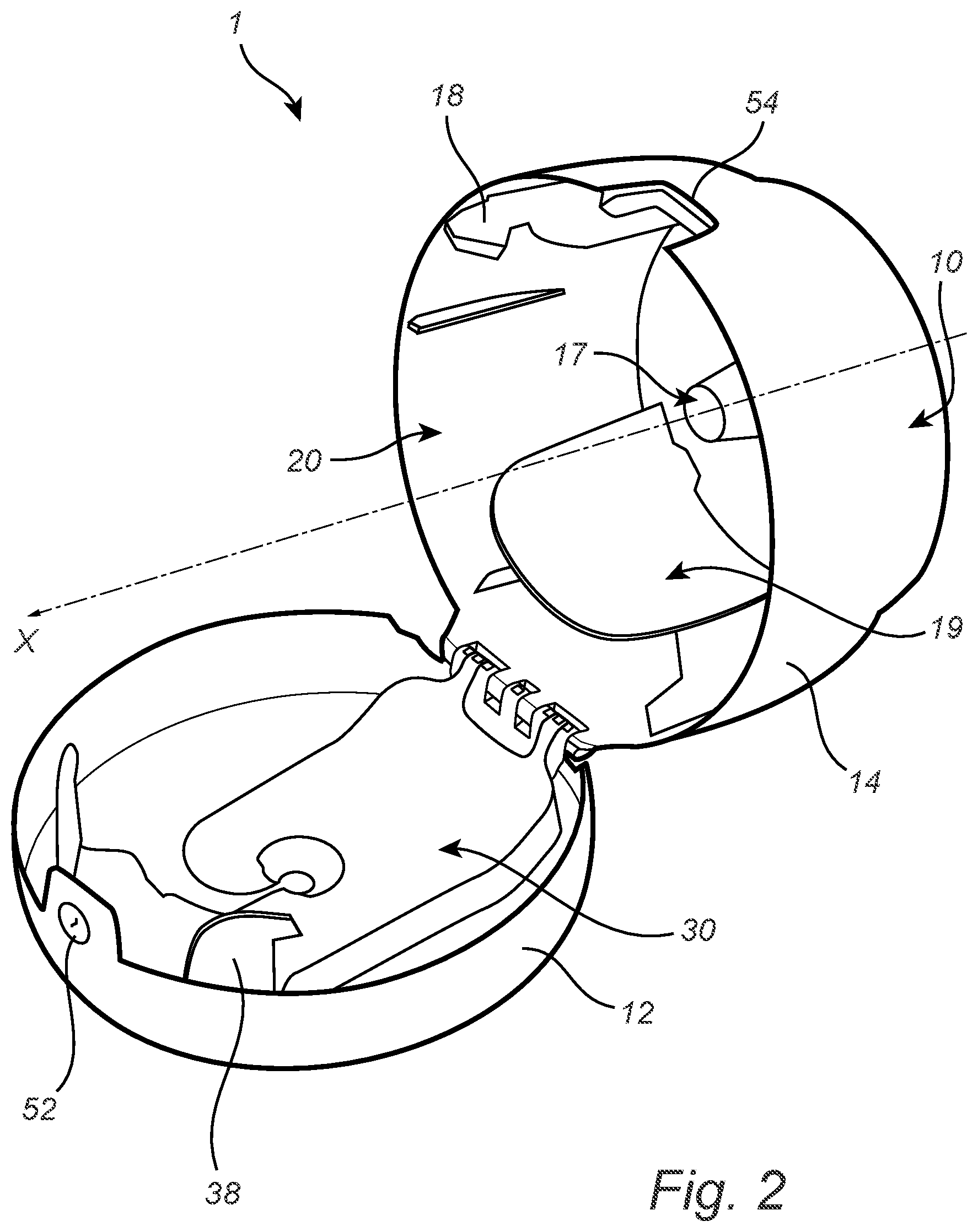 Patent US12096890 Figure 2 – Dispenser for a roll of absorbent paper web material