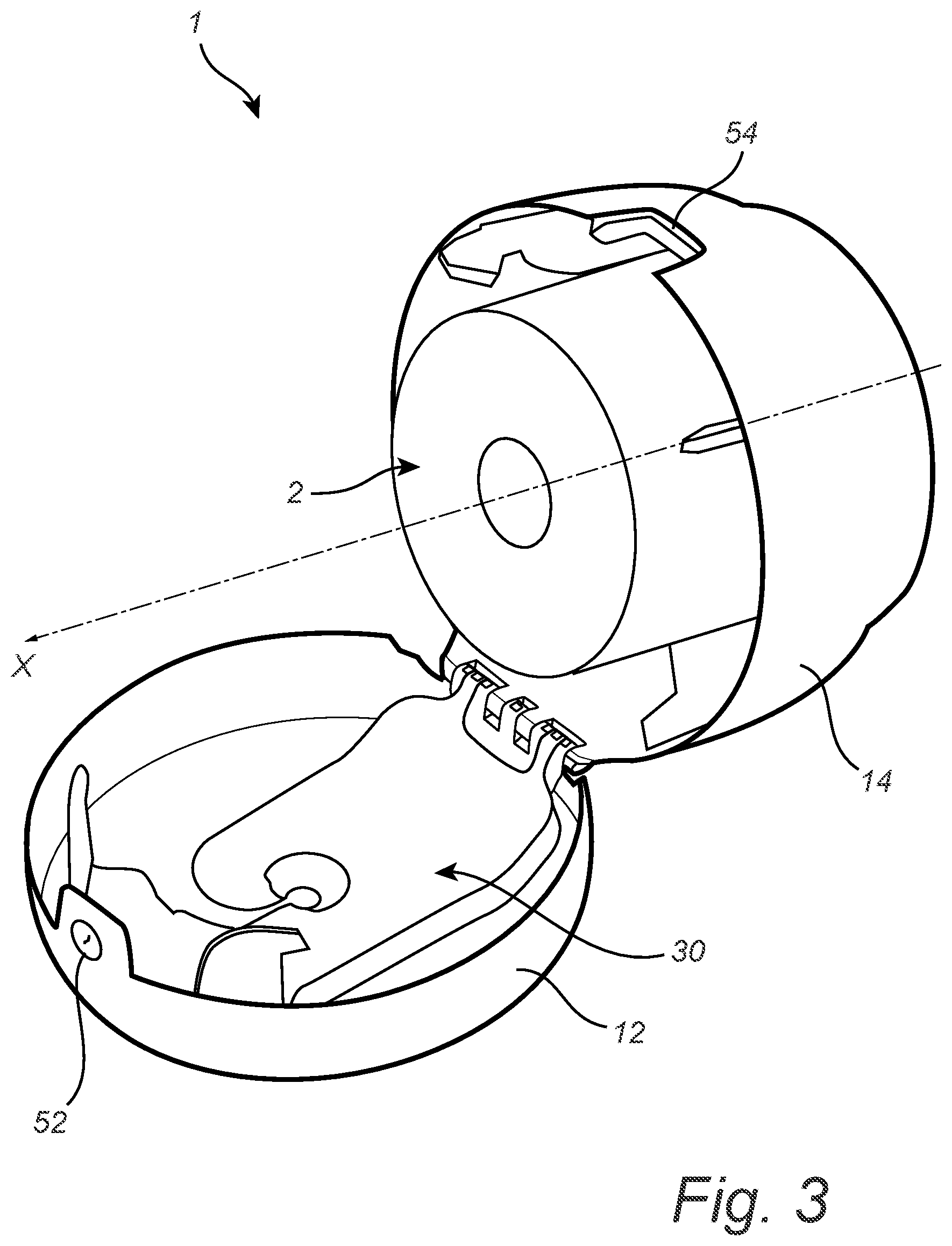 Patent US12096890 Figure 3 – Dispenser for a roll of absorbent paper web material