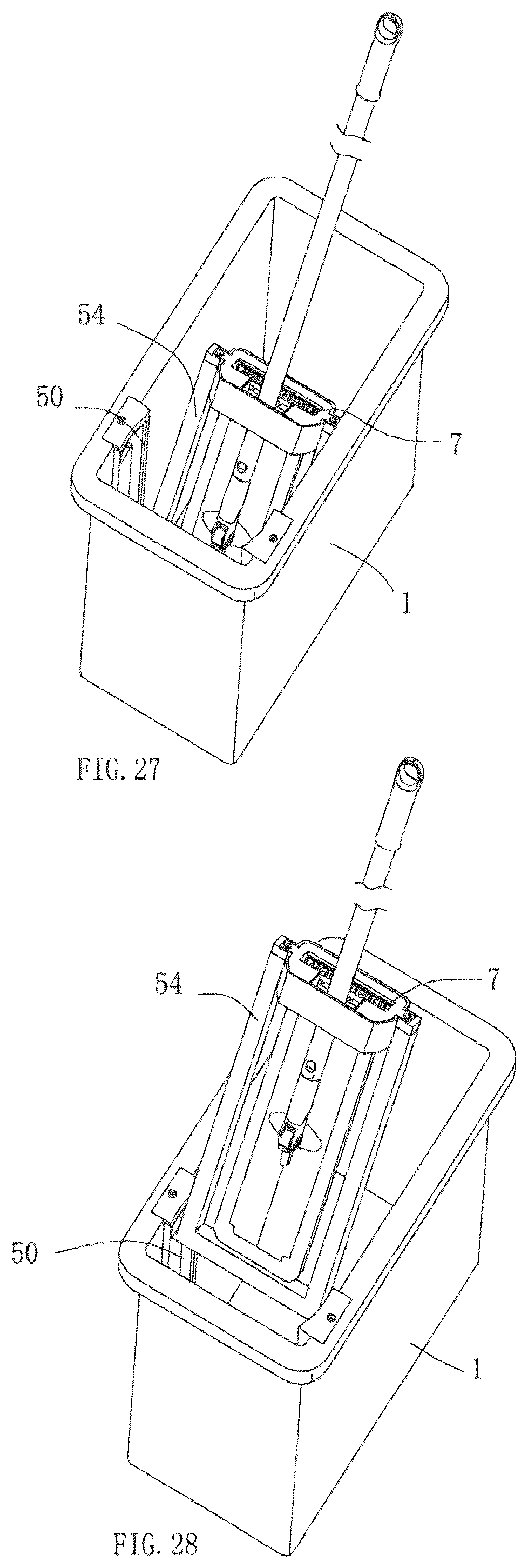 Patent US12096899 Figure 14 – Mop bucket for cleaning and squeezing a flat mop