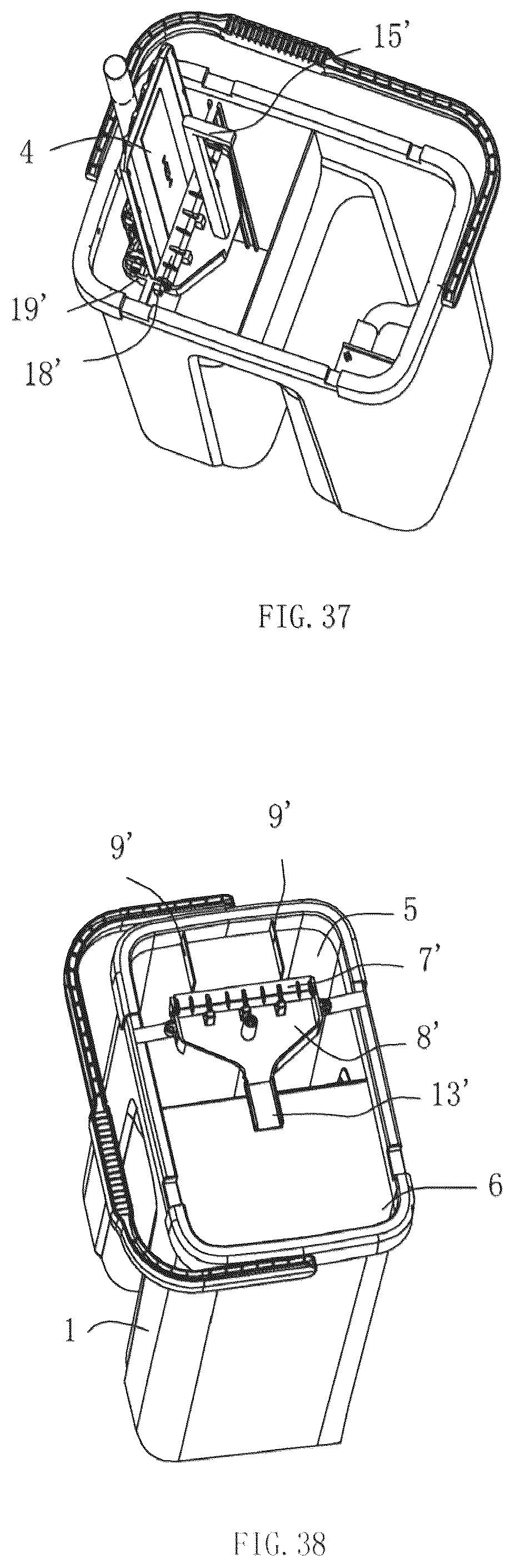 Patent US12096899 Figure 19 – Mop bucket for cleaning and squeezing a flat mop