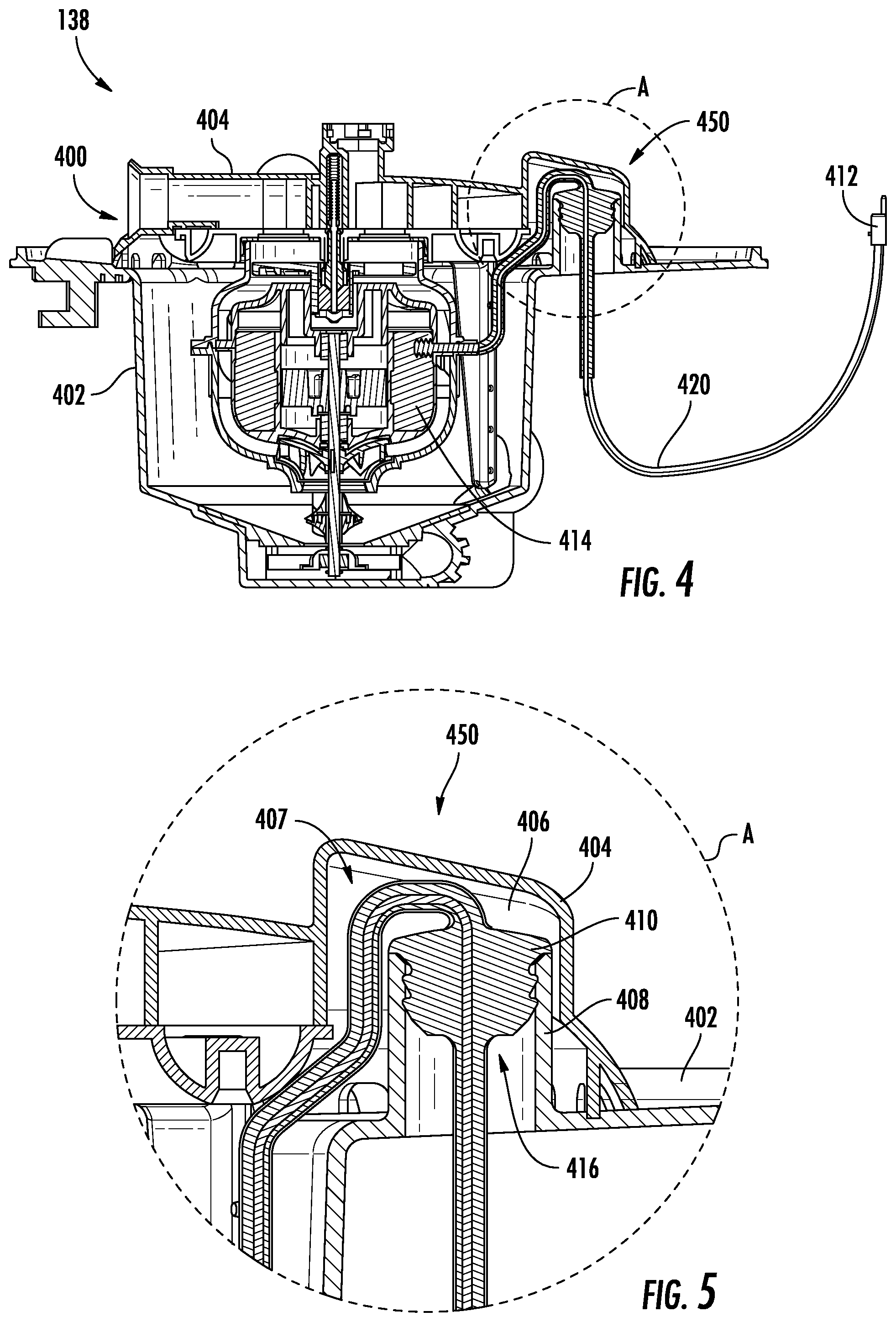 Patent US12096902 Figure 4 – Systems for passthrough of wires in appliance pumps