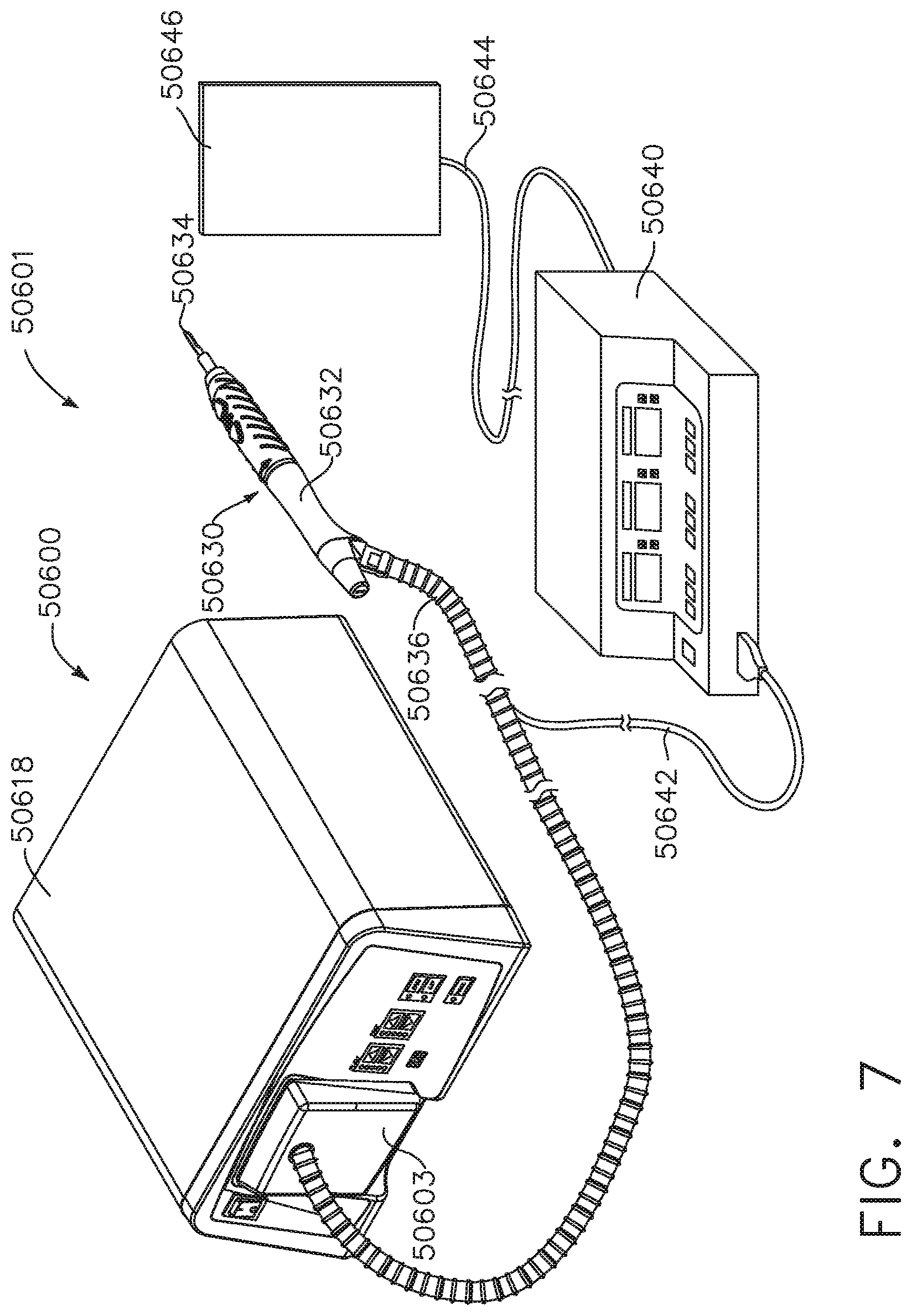 Patent US12096916 Figure 6 – Method of sensing particulate from smoke evacuated from a patient, adjusting the pump speed based on the sensed information, and communicating the functional parameters of the system to the hub