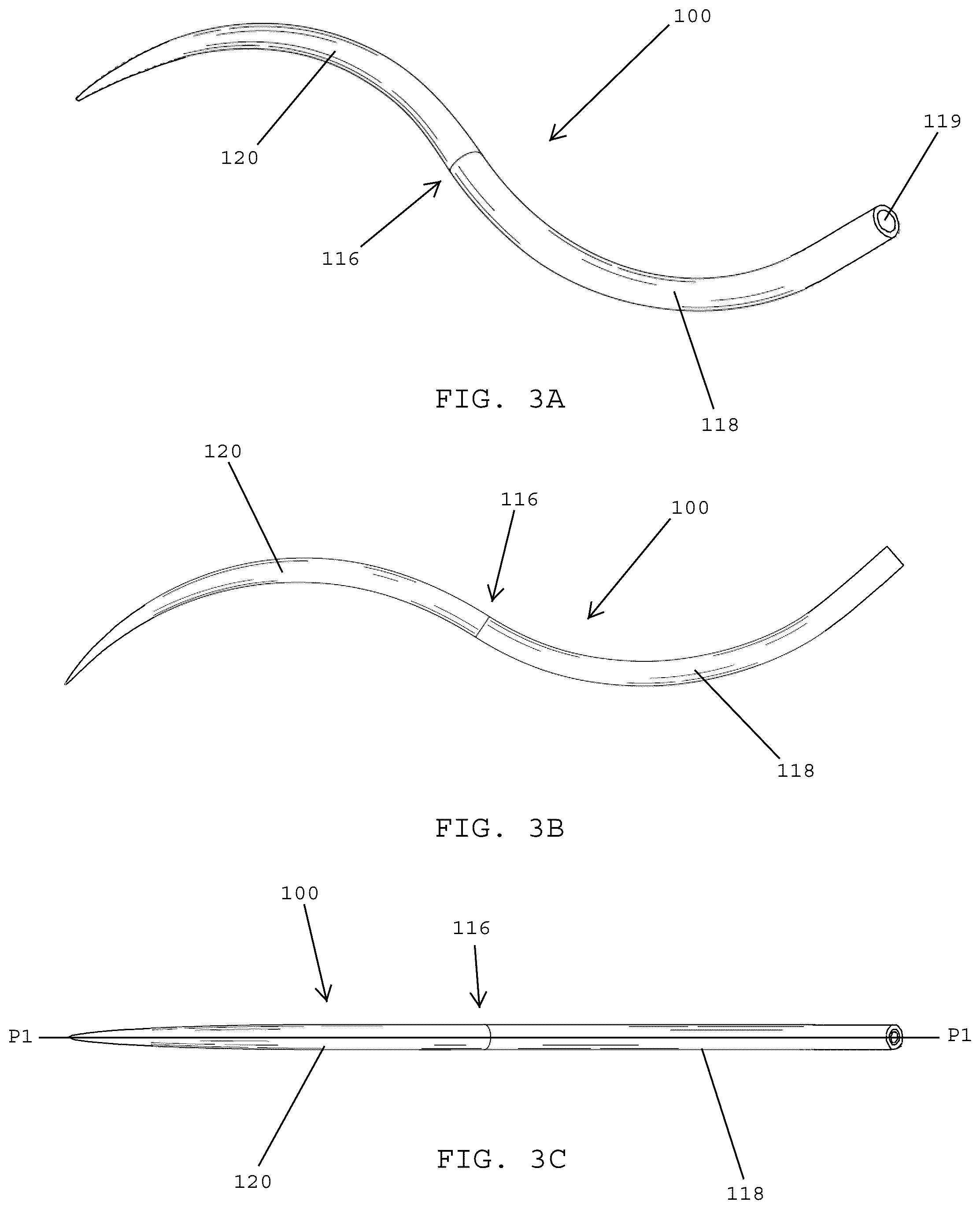 Patent US12096930 Figure 2 – Reconfigurable suture needles being transformable between higher profile configurations and lower profile configurations
