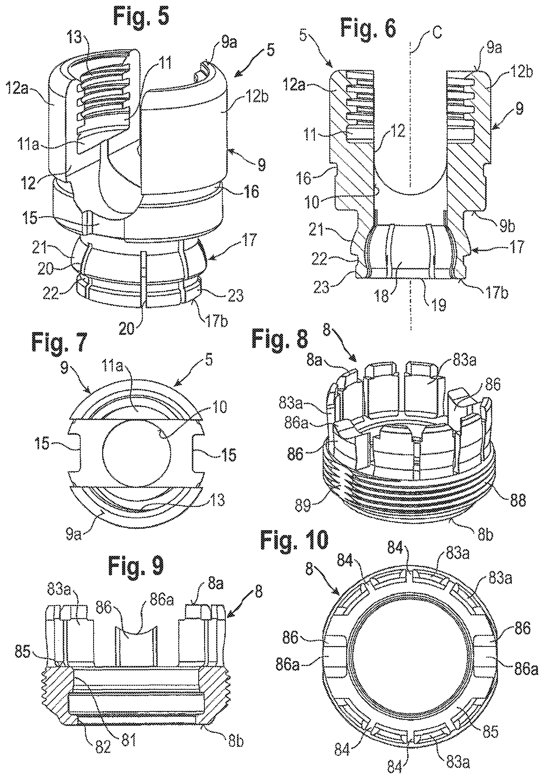 Patent US12096962 Figure 3 – Bone anchoring device and tool cooperating with such a bone anchoring device