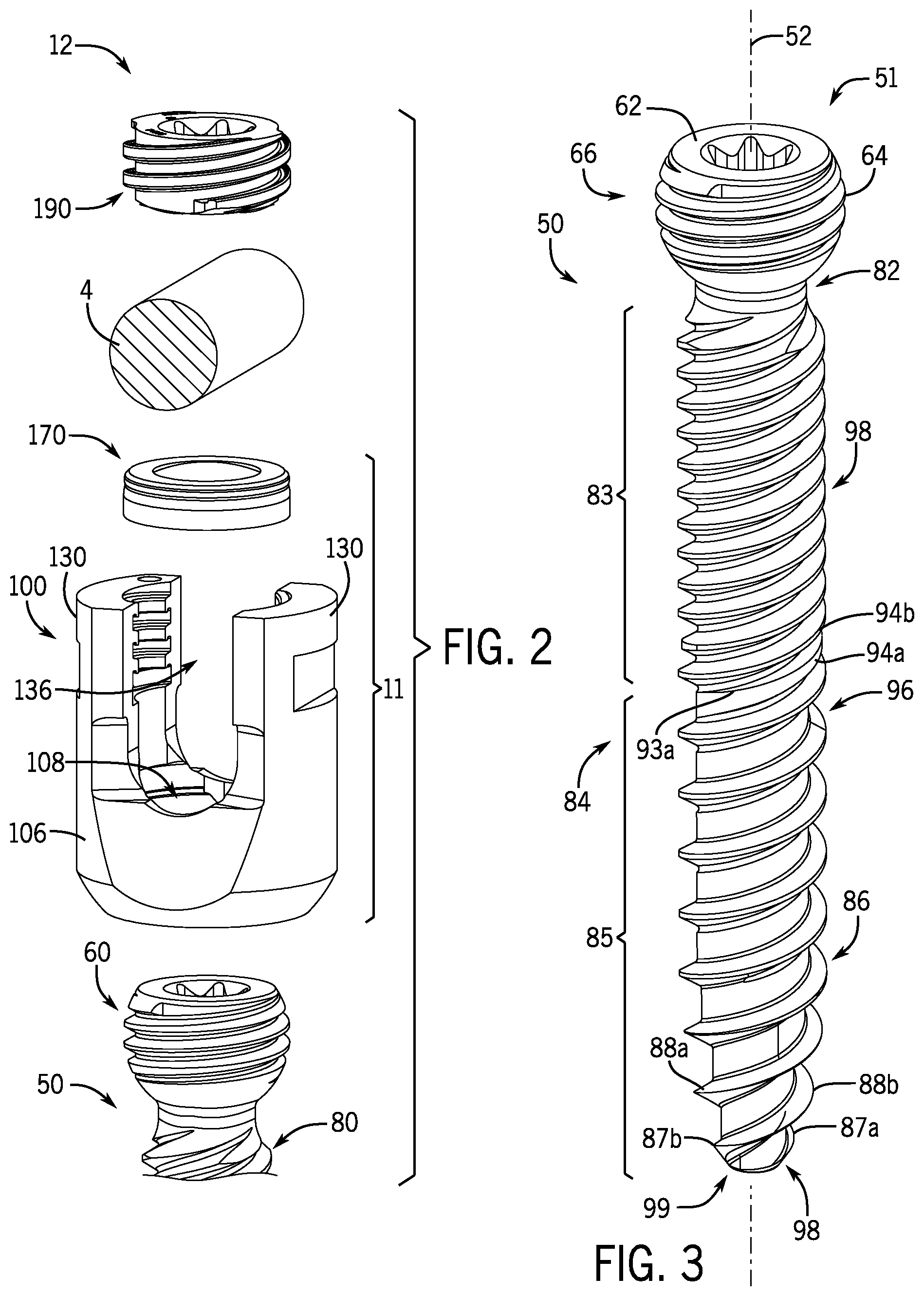 Patent US12096964 Figure 2 – Modular bone anchor system with bottom loaded shank heads having a single shank head shape