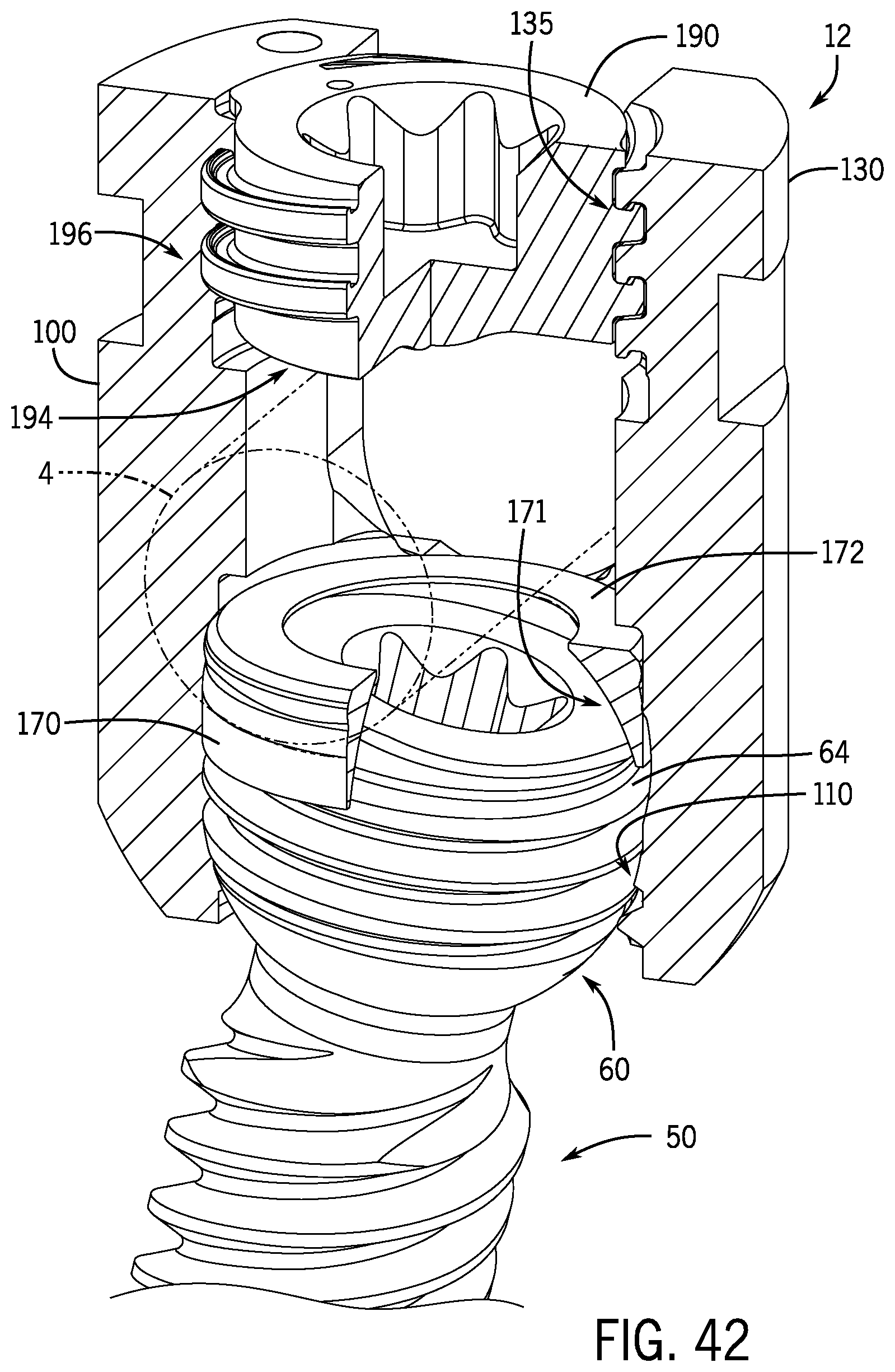 Patent US12096964 Figure 14 – Modular bone anchor system with bottom loaded shank heads having a single shank head shape