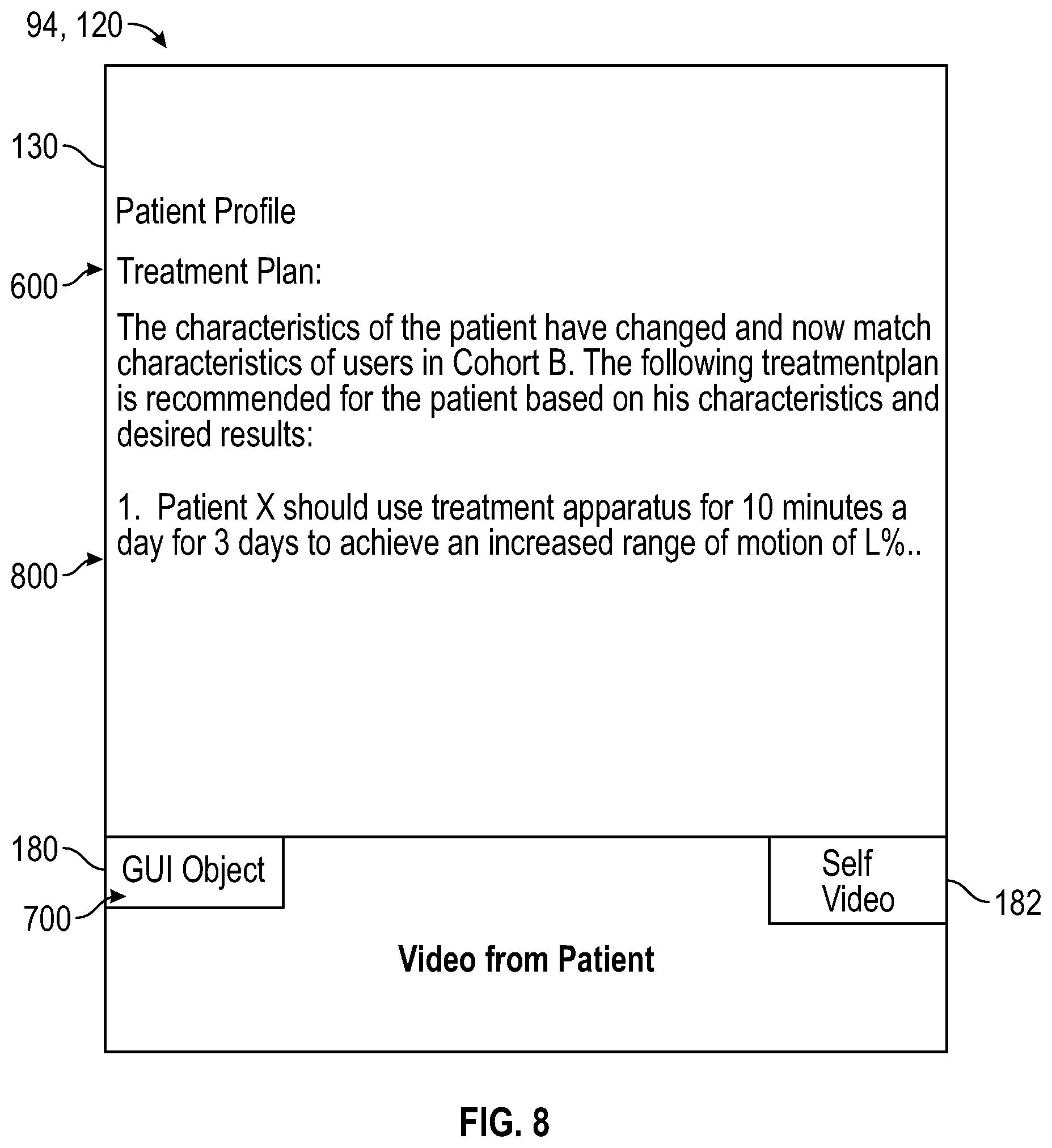 Patent US12096997 Figure 8 – Method and system for treating patients via telemedicine using sensor data from rehabilitation or exercise equipment