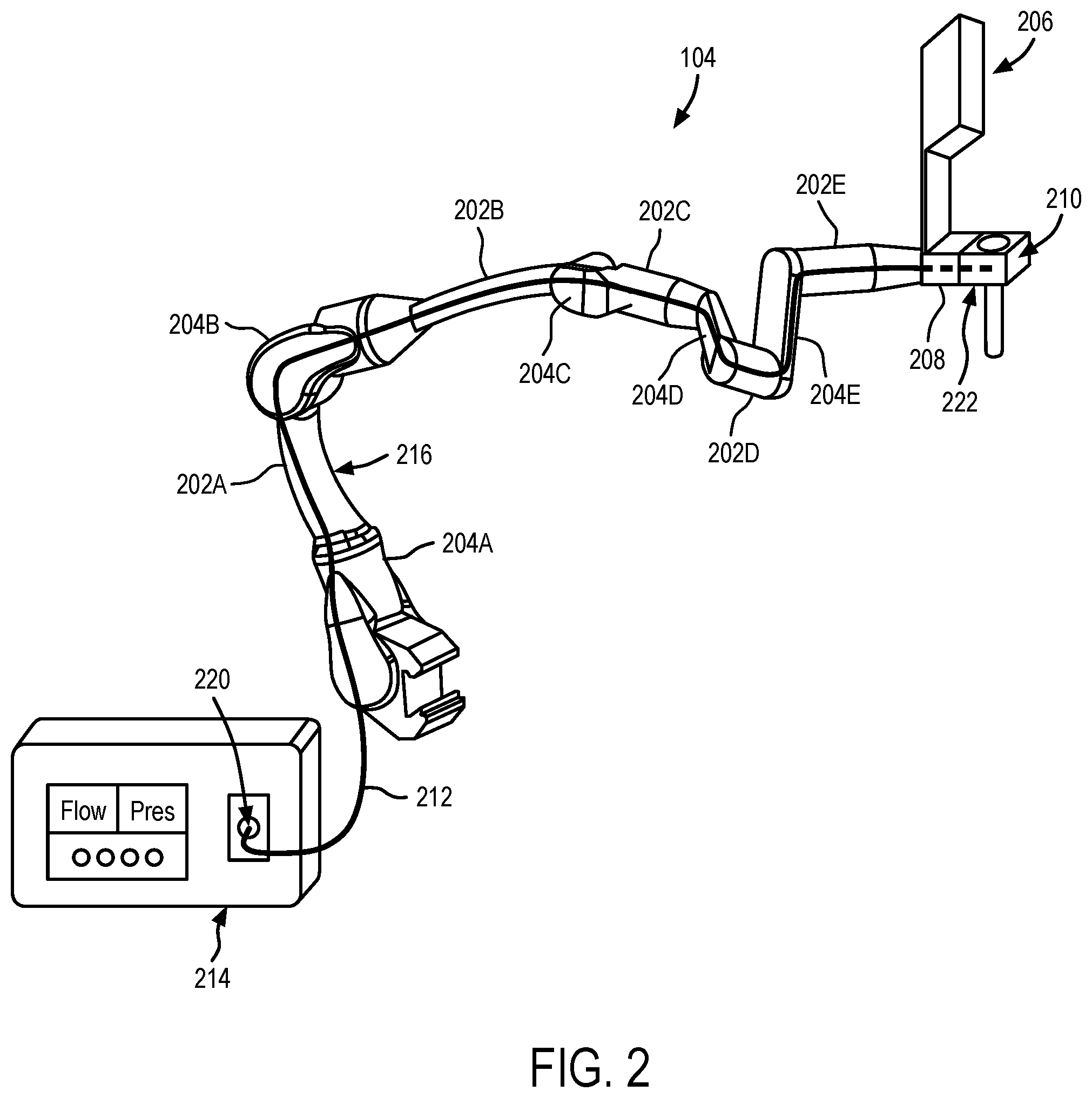 Patent US12097004 Figure 2 – Integrated robotic insufflation and smoke evacuation