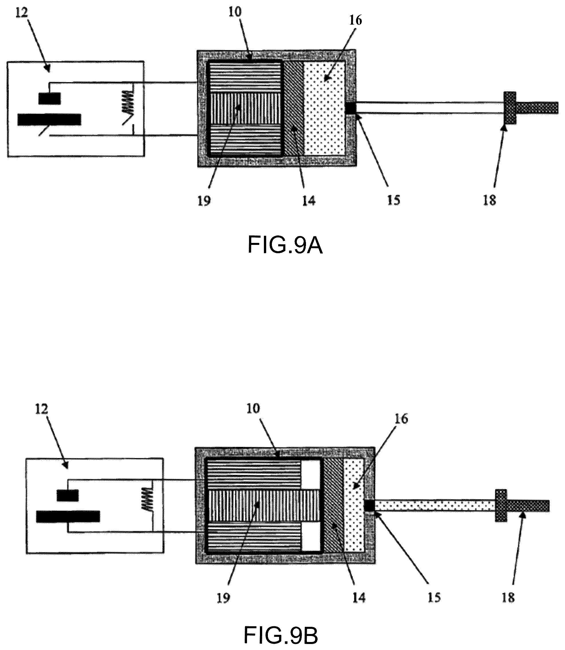 Patent US12097028 Figure 10 – Drug delivery device with electrically controlled volume changing means