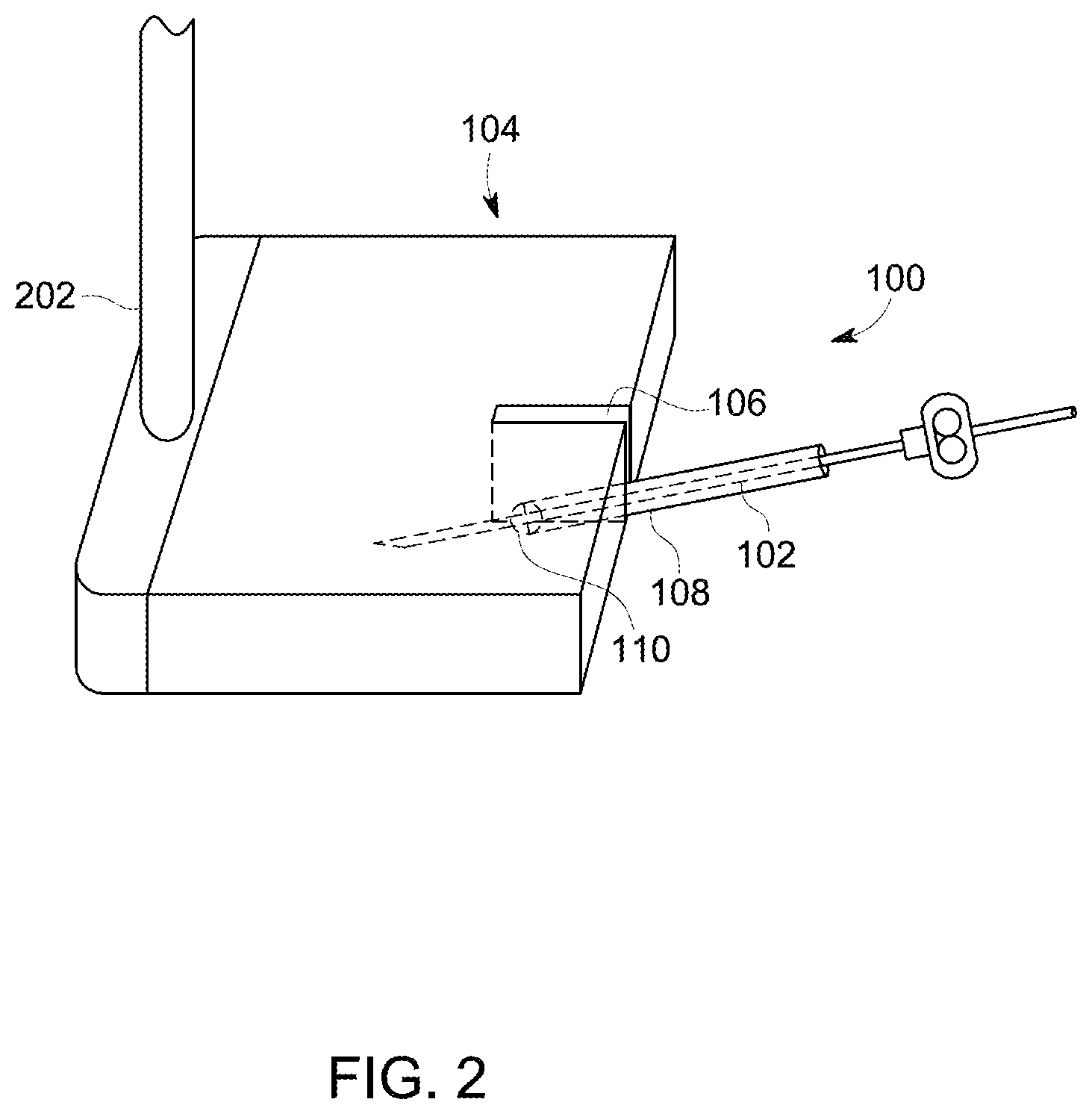 Patent US12097069 Figure 2 – Ultrasound probe with an integrated needle assembly and a computer program product, a method and a system for providing a path for inserting a needle of the ultrasound probe