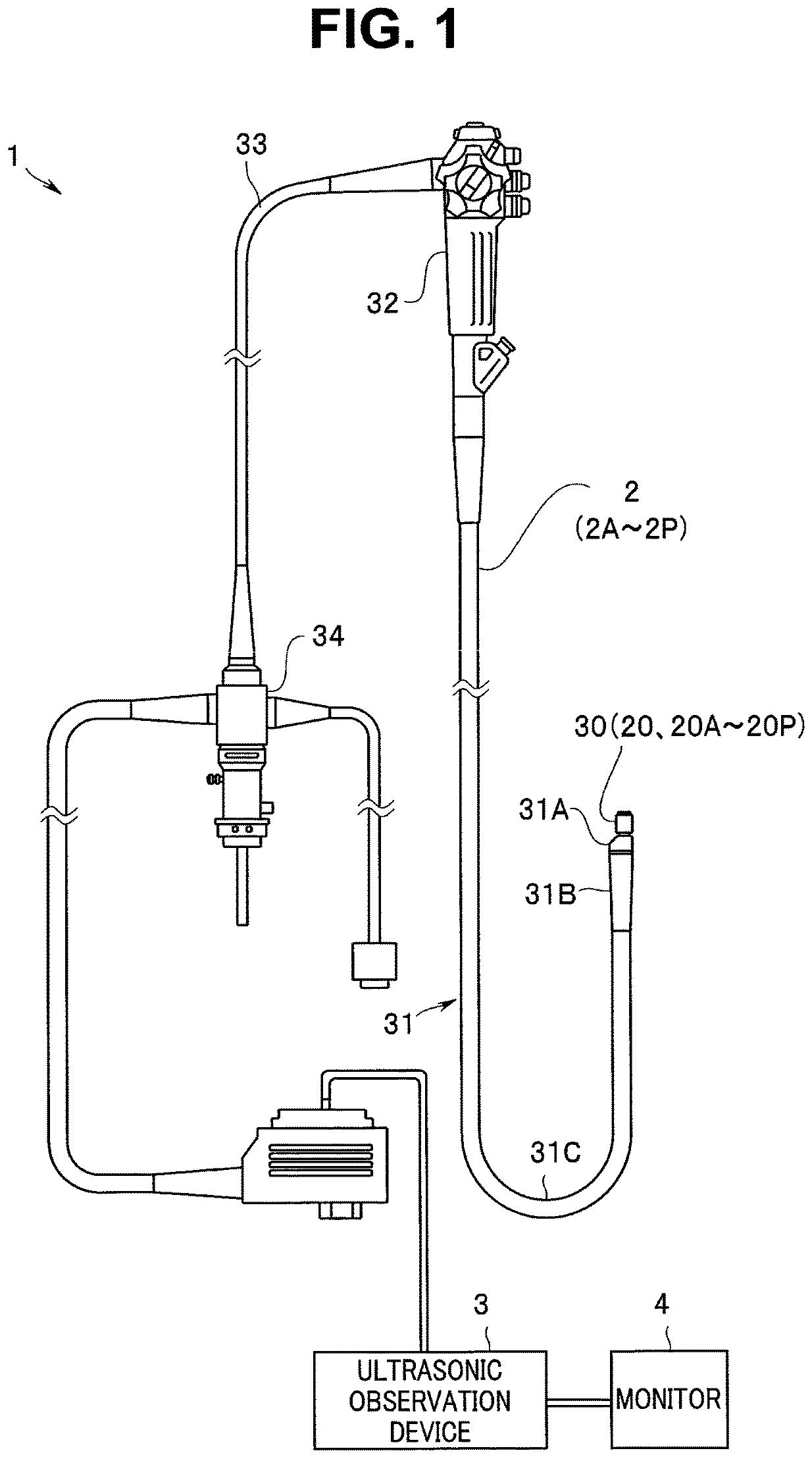 Patent US12097074 Figure 1 – Ultrasonic element and endoscope