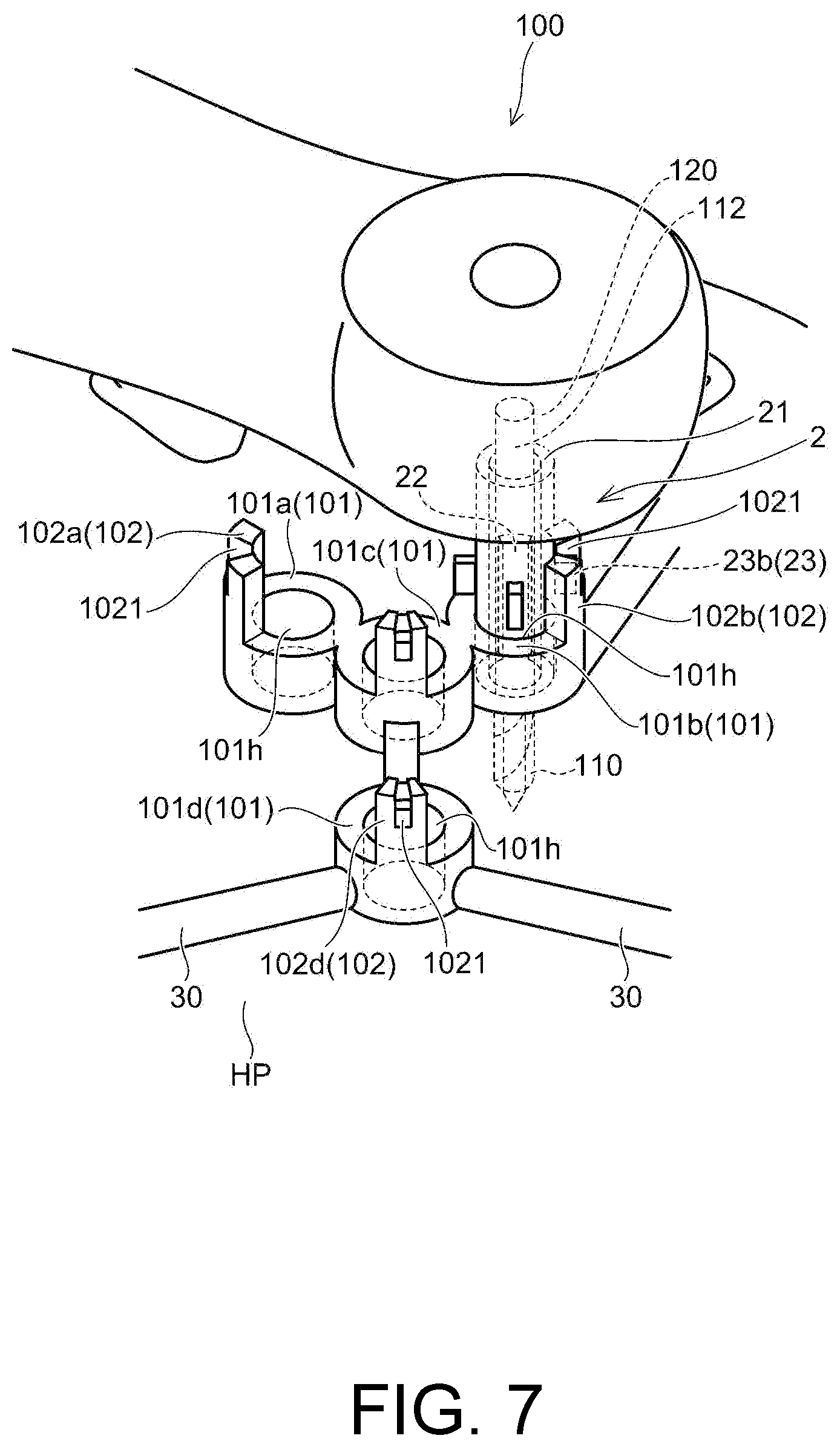 Patent US12097082 Figure 7 – Drill assistance device, screw guide device, and orthodontic tool installation-assisting device set
