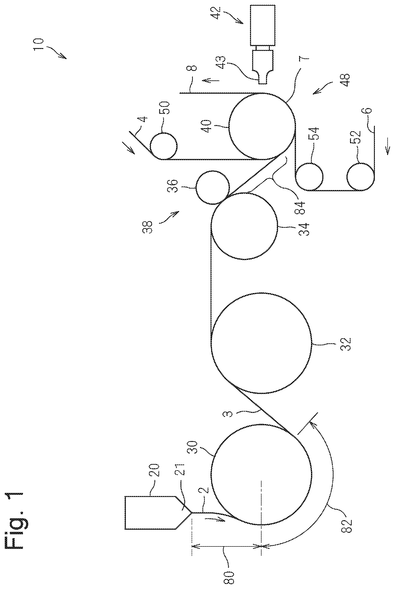 Patent US12097099 Figure 1 – Production method of elastic composite sheet, elastic composite sheet, and disposable wearable article using said elastic composite sheet