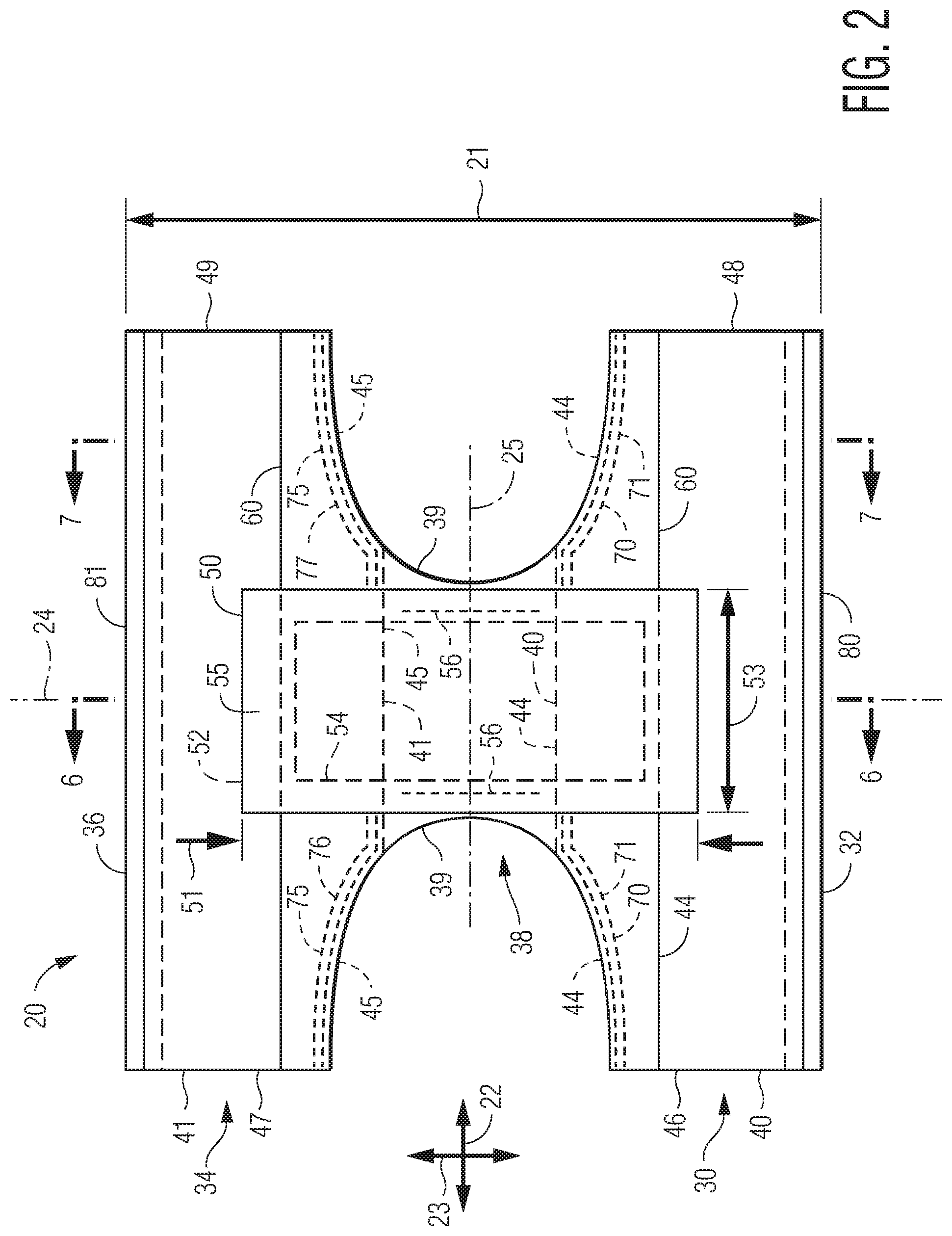 Patent US12097102 Figure 2 – Pant-like disposable absorbent articles with improved chassis construction