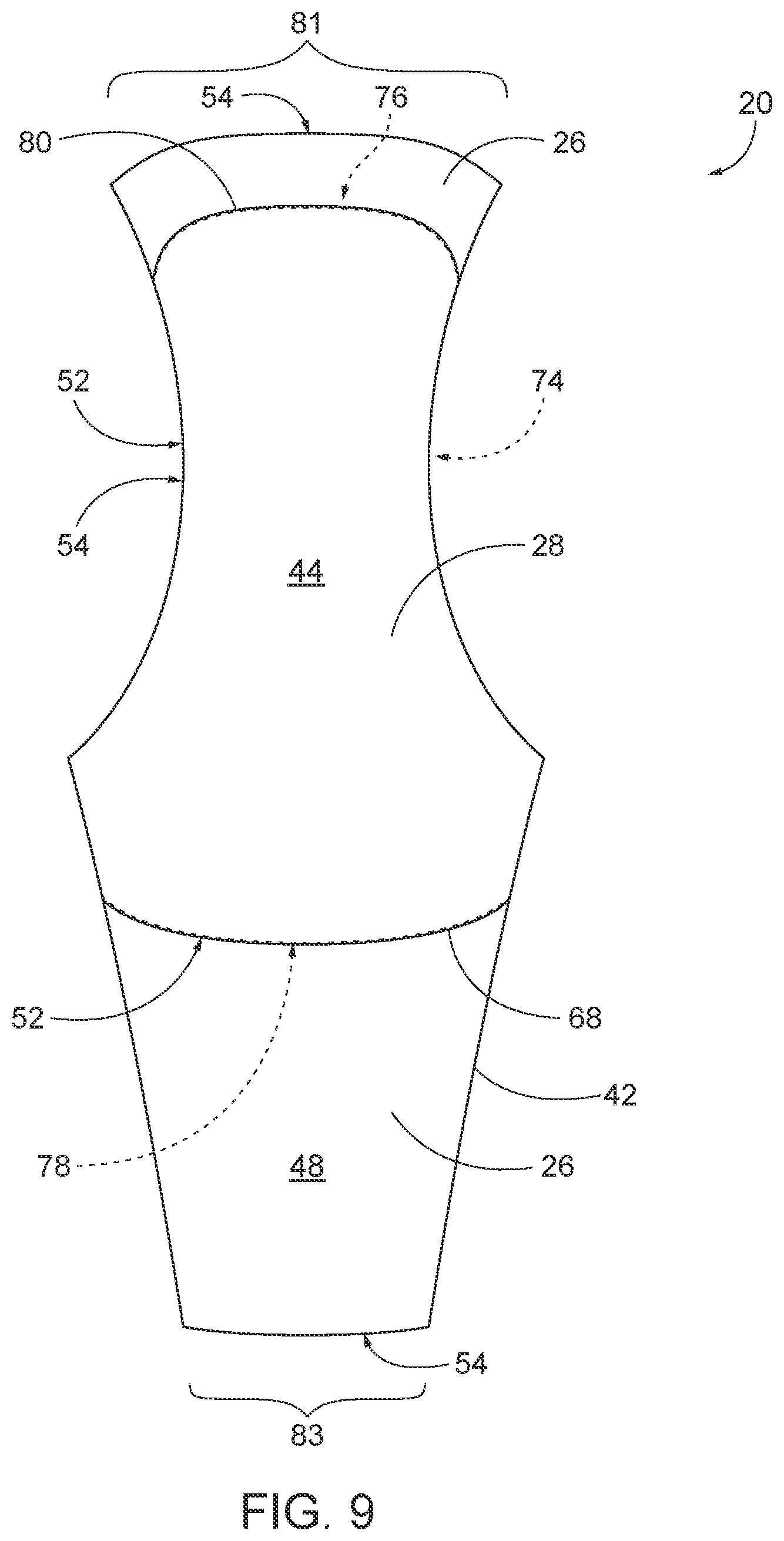Patent US12097103 Figure 8 – Garments with fluid retention assemblies and related methods