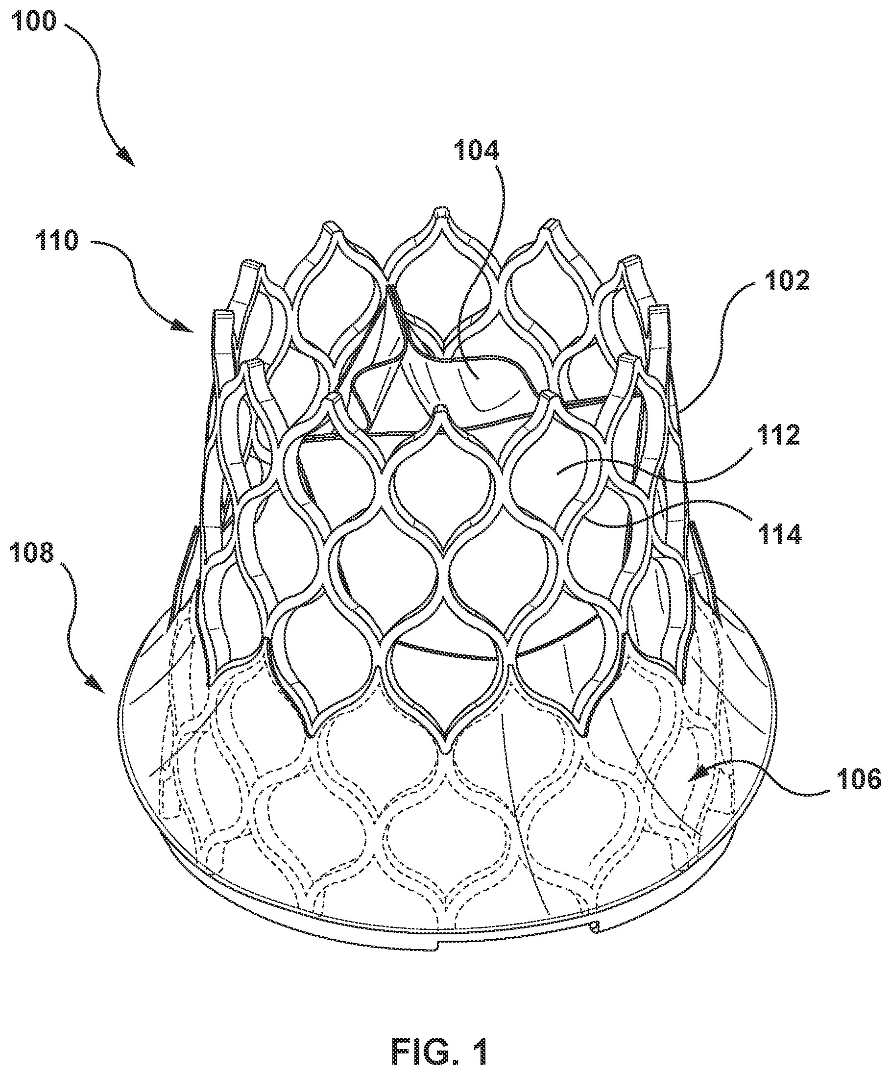 Patent US12097115 — Prosthesis with anti-paravalvular leakage component including a one-way valve — Figure 1