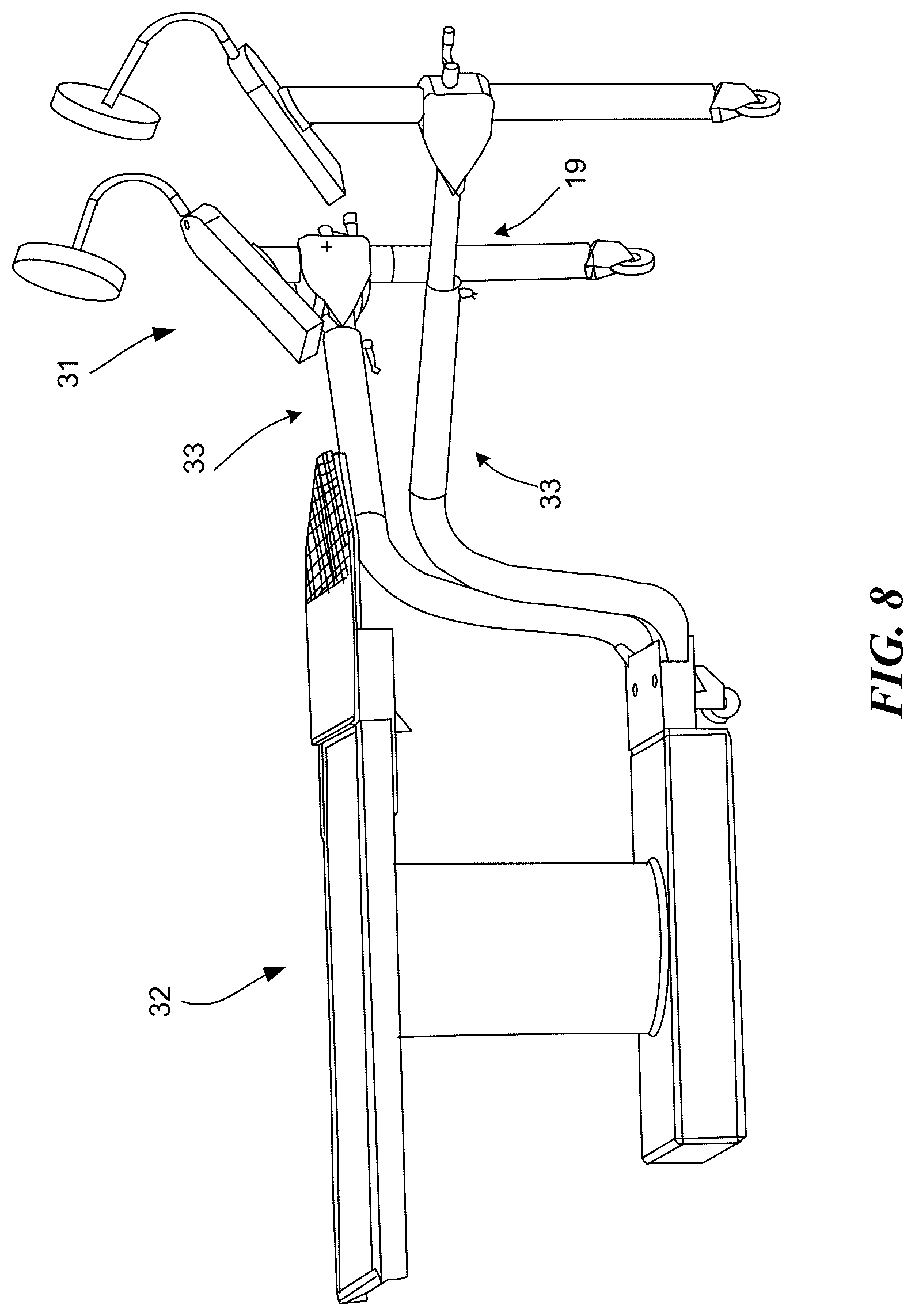 Patent US12097151 Figure 8 – Surgical table and accessories to facilitate hip arthroscopy
