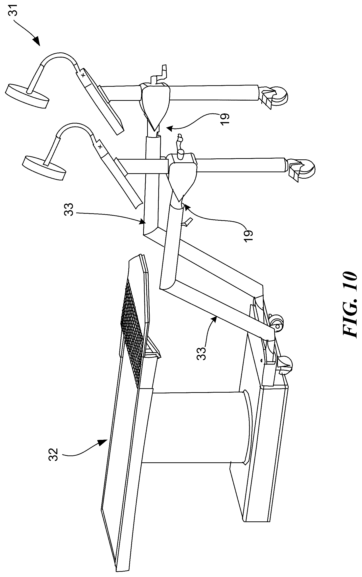Patent US12097151 Figure 10 – Surgical table and accessories to facilitate hip arthroscopy
