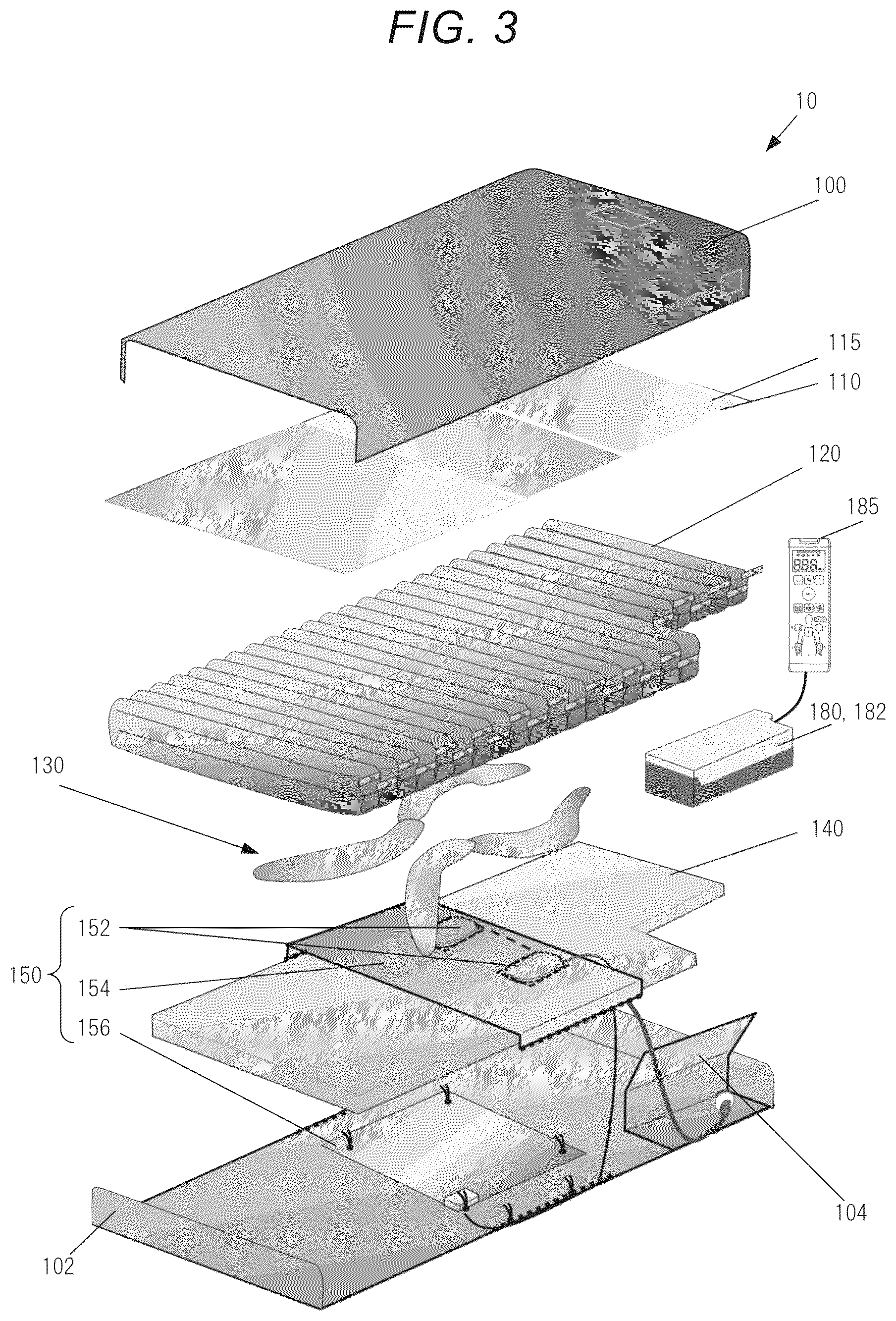 Patent US12097155 Figure 3 – Mattress, sensor system