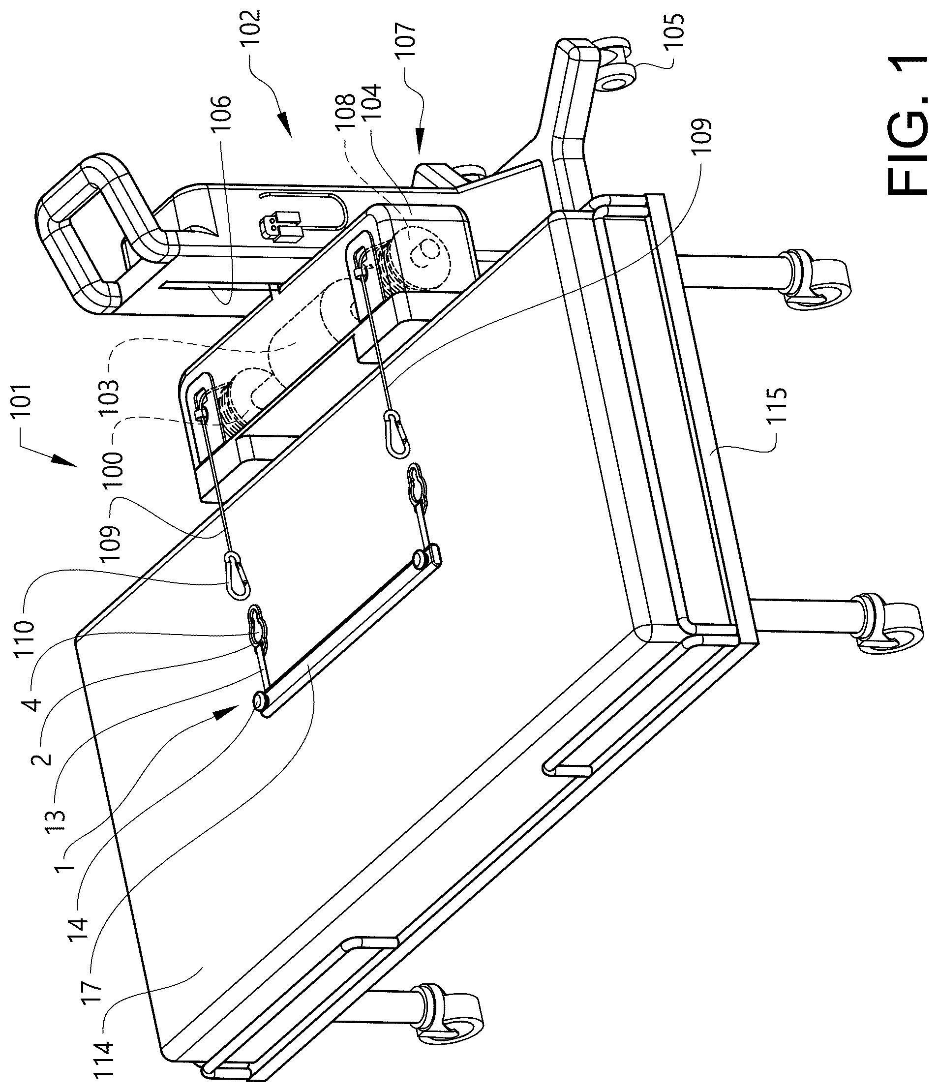 Patent US12097156 Figure 1 – Sheet holding arrangement and a patient transfer device