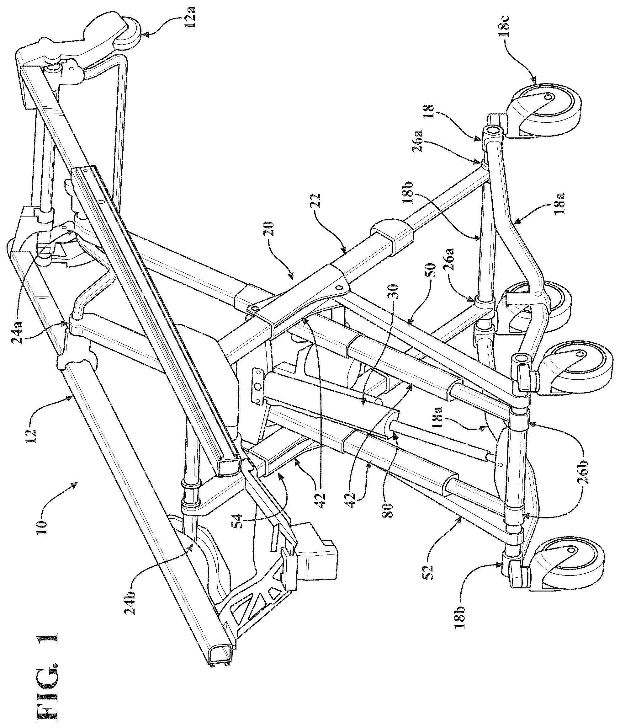 Patent US12097157 — Patient support apparatus with powered unloading dynamic weigh adjustment — Figure 1