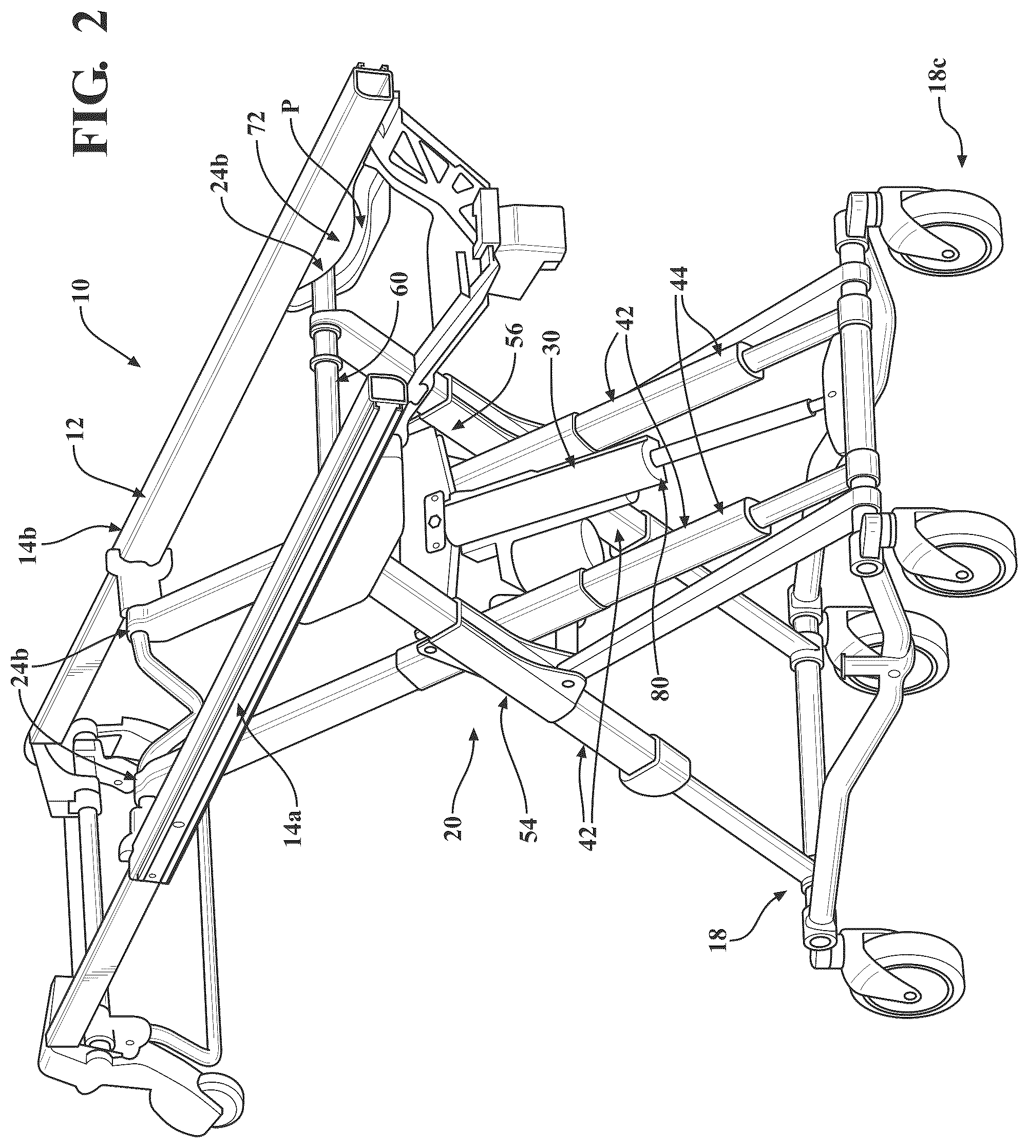 Patent US12097157 Figure 2 – Patient support apparatus with powered unloading dynamic weigh adjustment