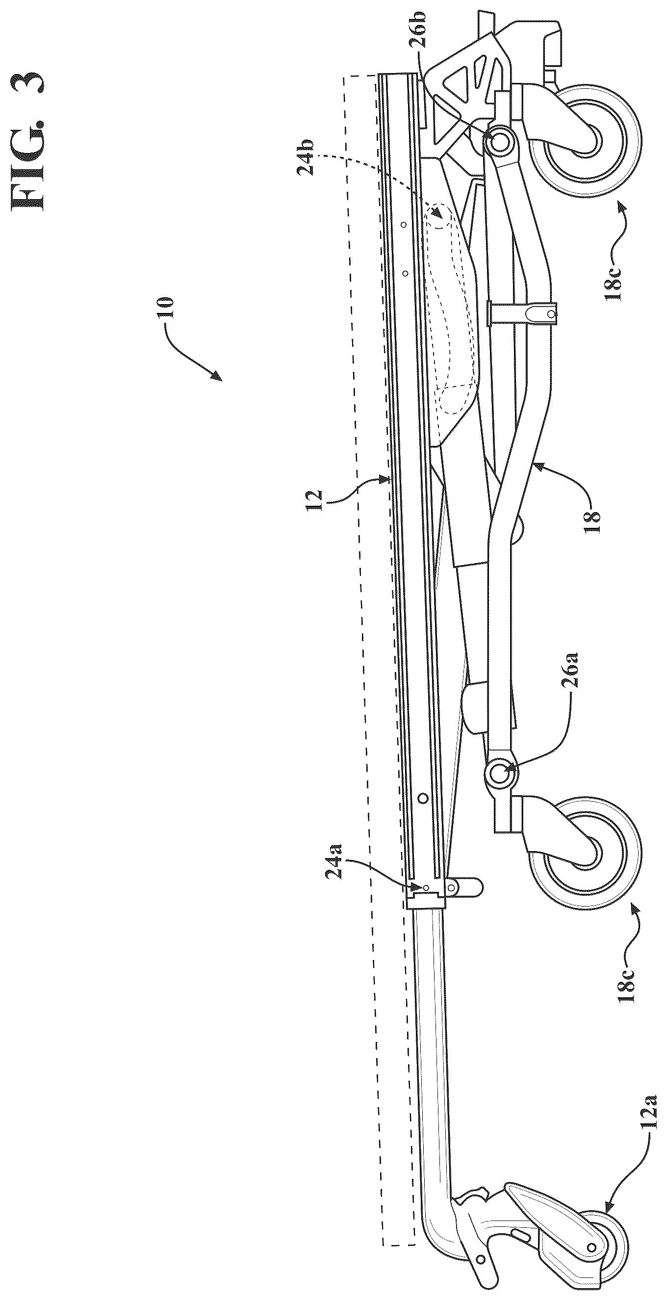 Patent US12097157 Figure 3 – Patient support apparatus with powered unloading dynamic weigh adjustment