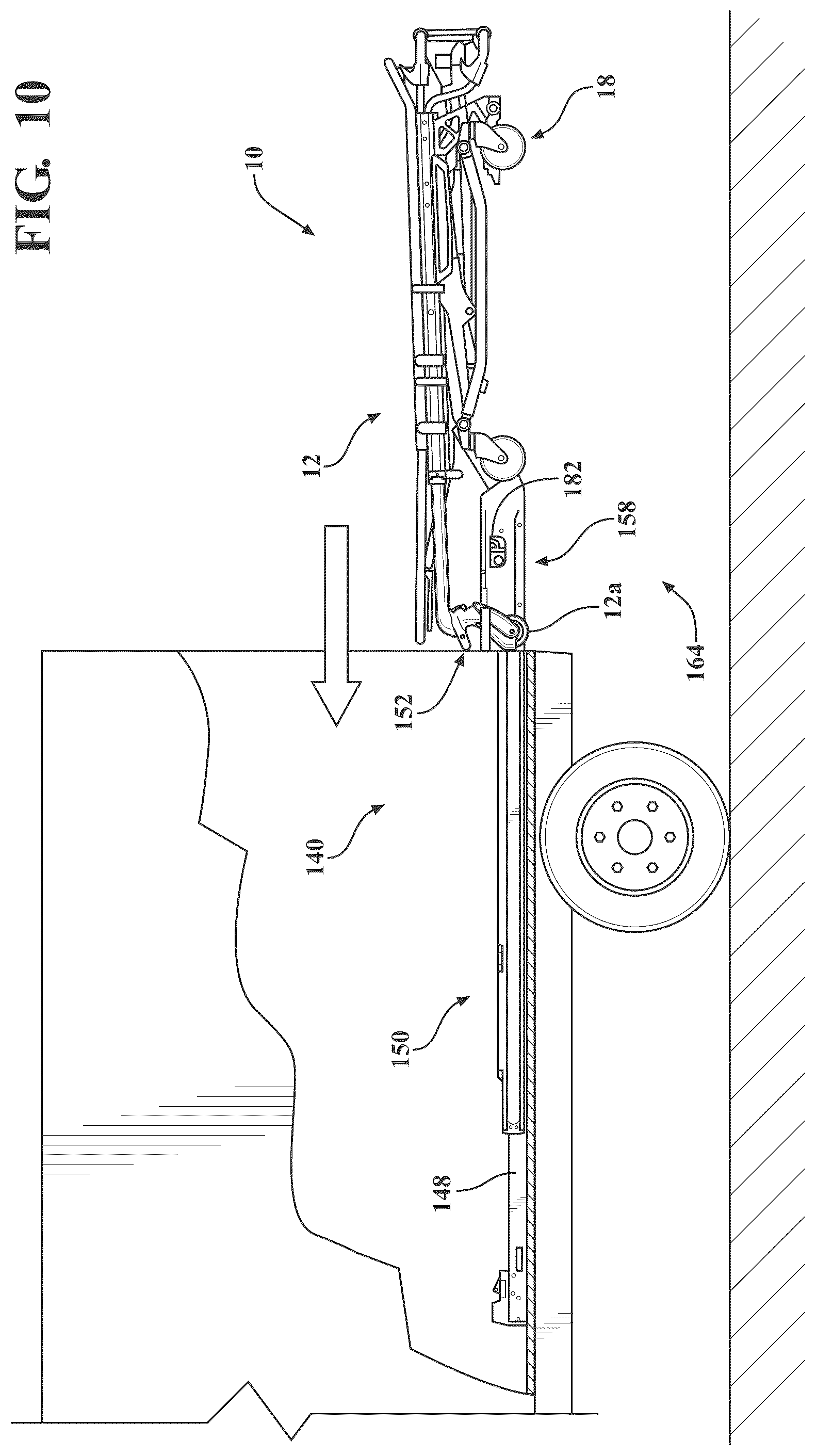 Patent US12097157 Figure 10 – Patient support apparatus with powered unloading dynamic weigh adjustment