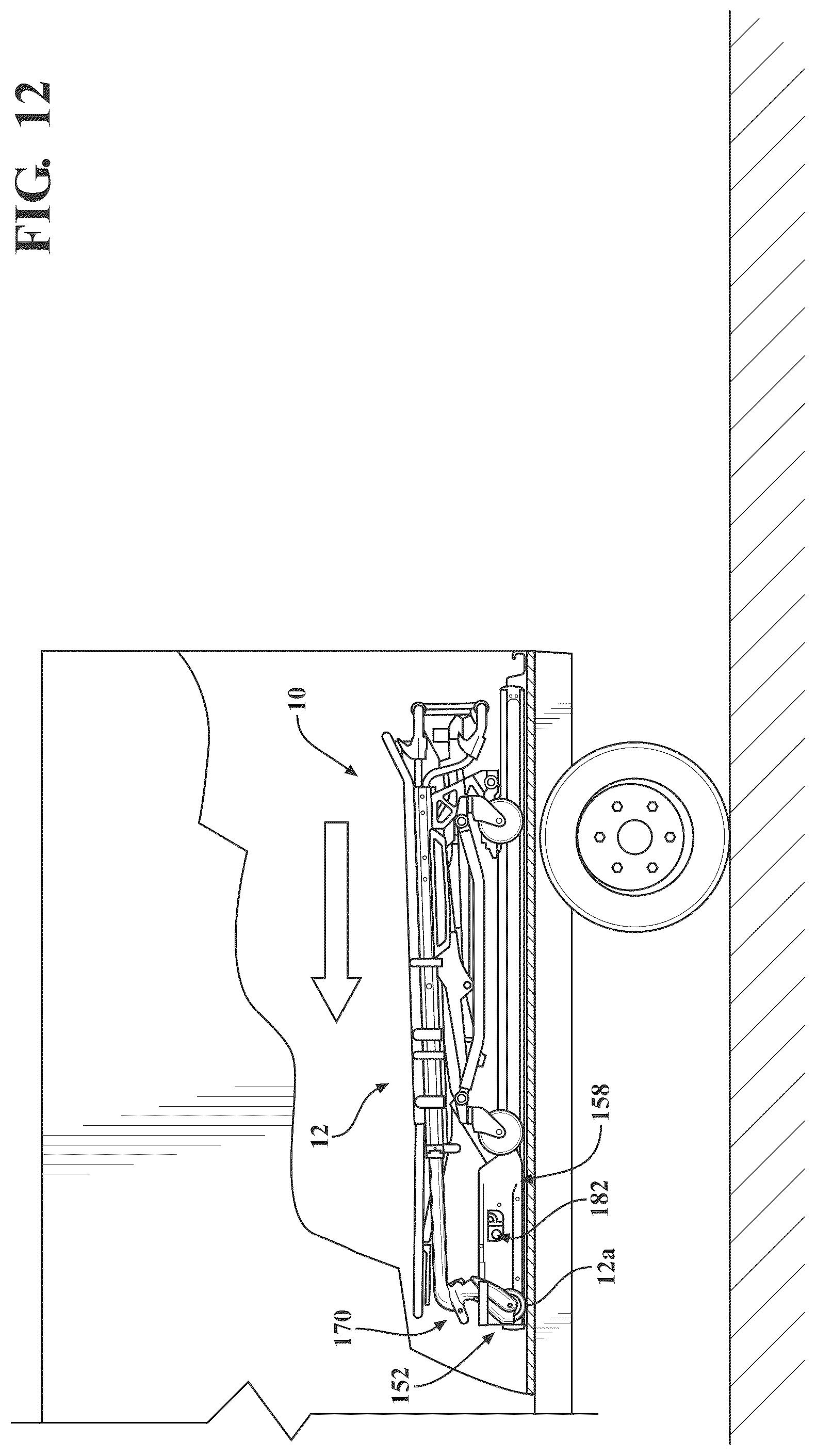 Patent US12097157 Figure 12 – Patient support apparatus with powered unloading dynamic weigh adjustment
