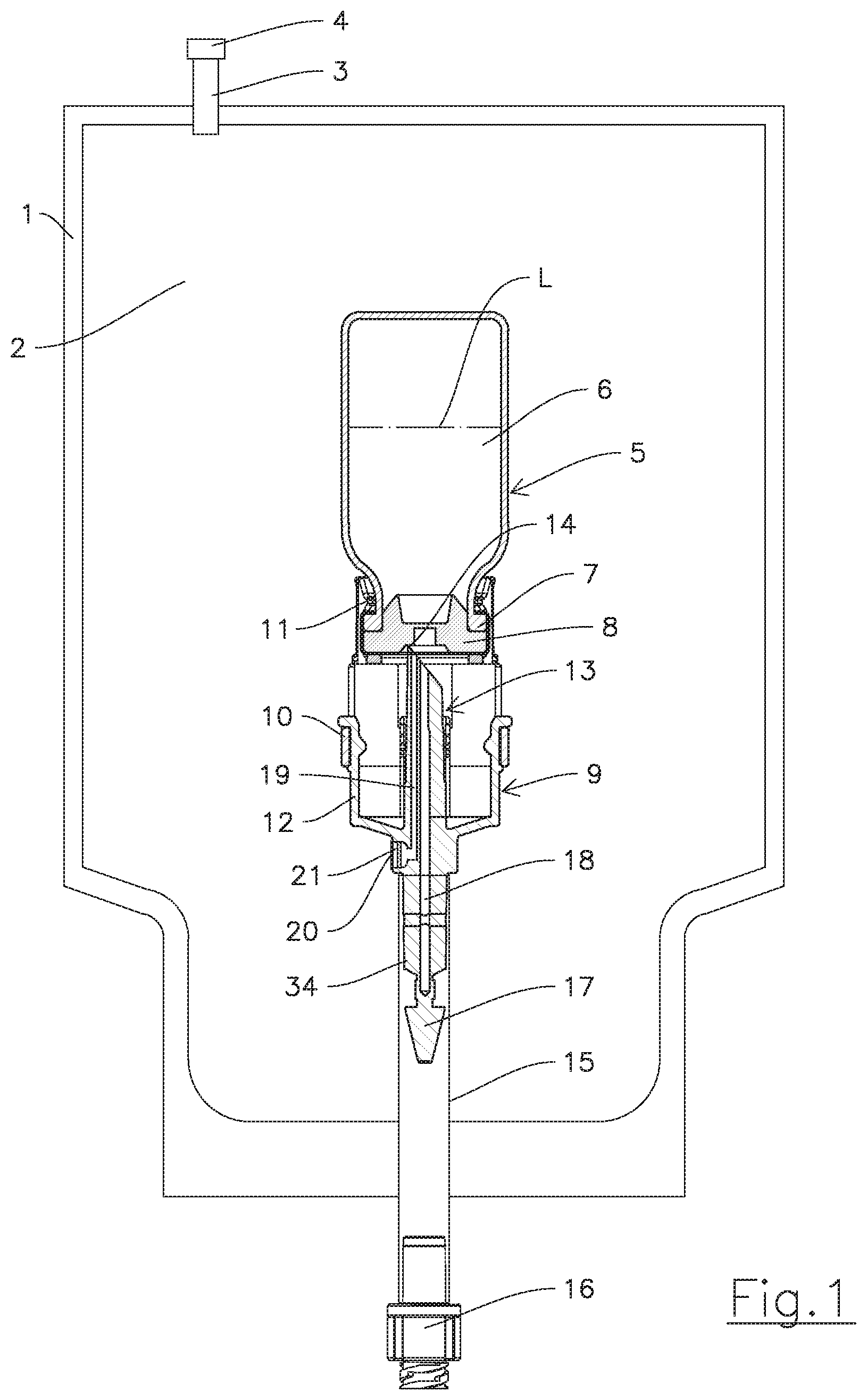 Patent US12097168 Figure 1 – Sterile and sterilized package for administration of medicinal or nutritional substances