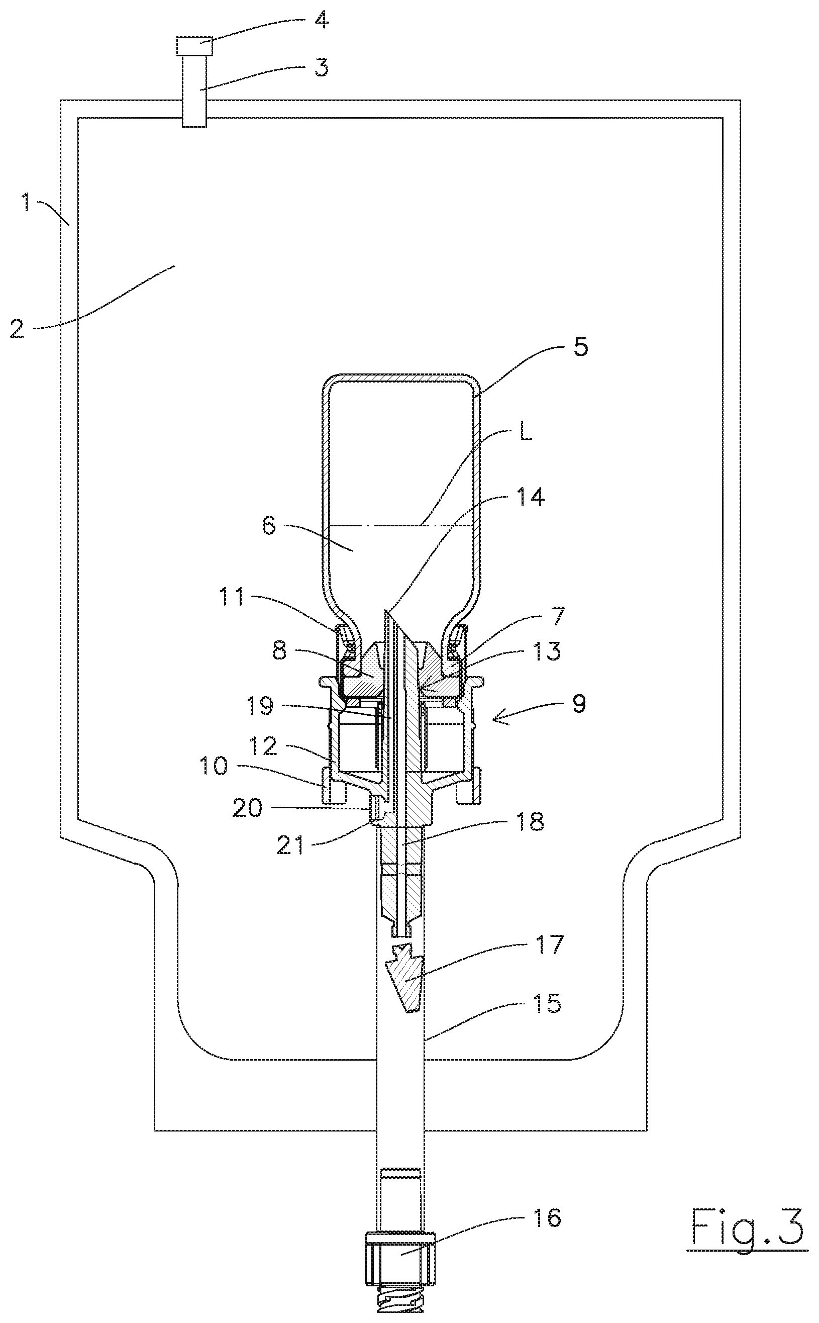 Patent US12097168 Figure 3 – Sterile and sterilized package for administration of medicinal or nutritional substances