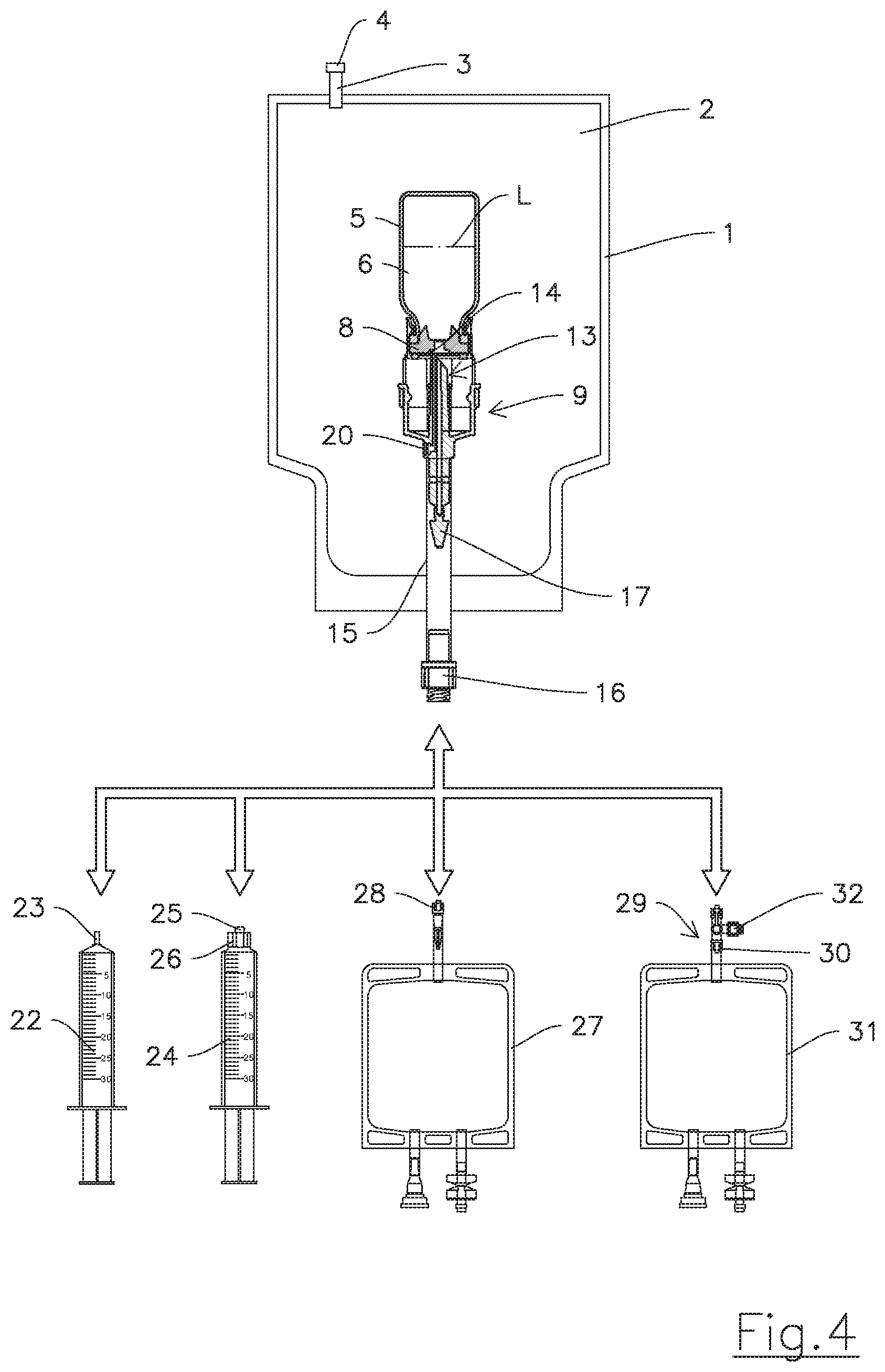 Patent US12097168 Figure 4 – Sterile and sterilized package for administration of medicinal or nutritional substances