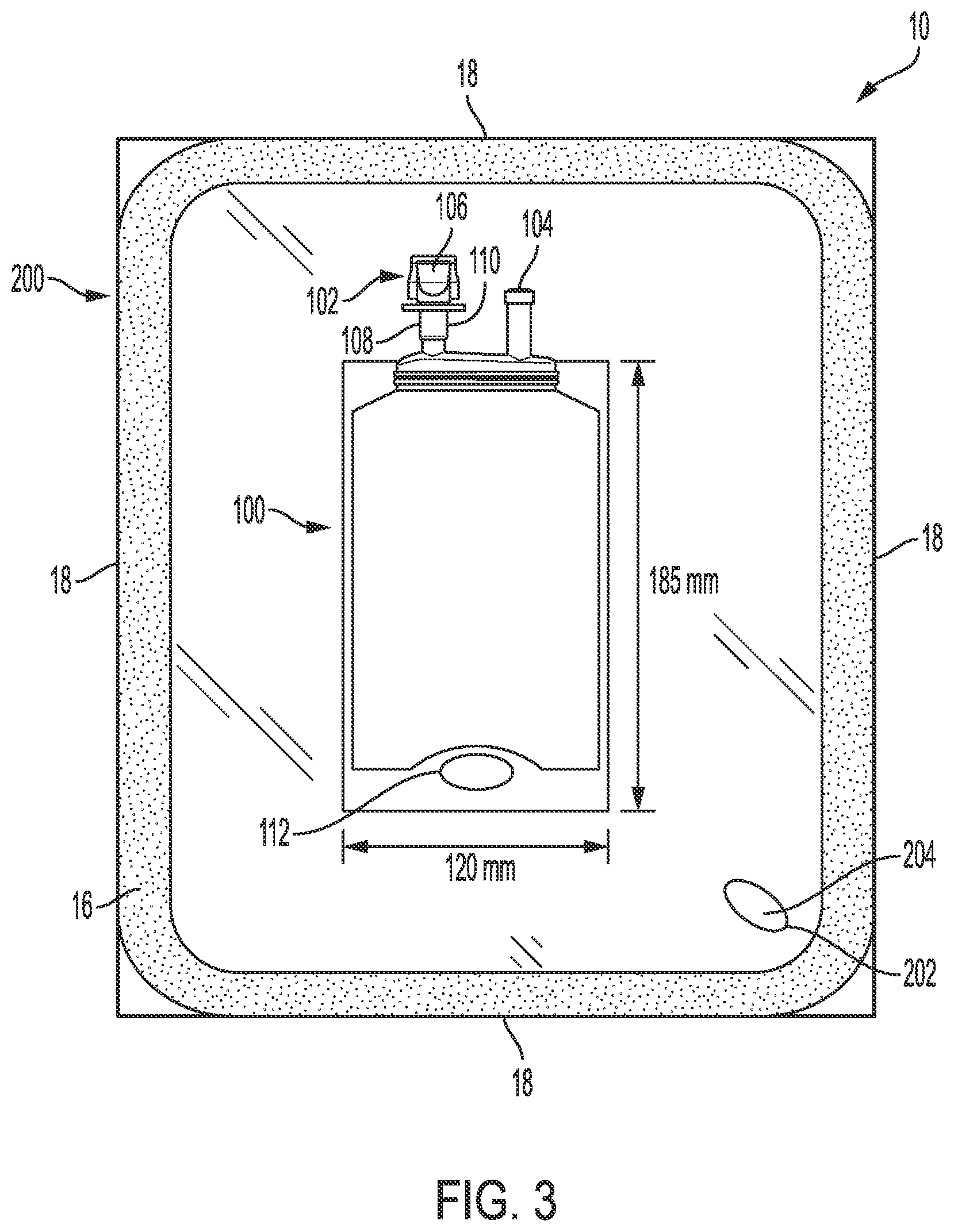 Patent US12097170 Figure 4 – Packaged, sealed container system for stable storage of an oxygen sensitive pharmaceutical formulation