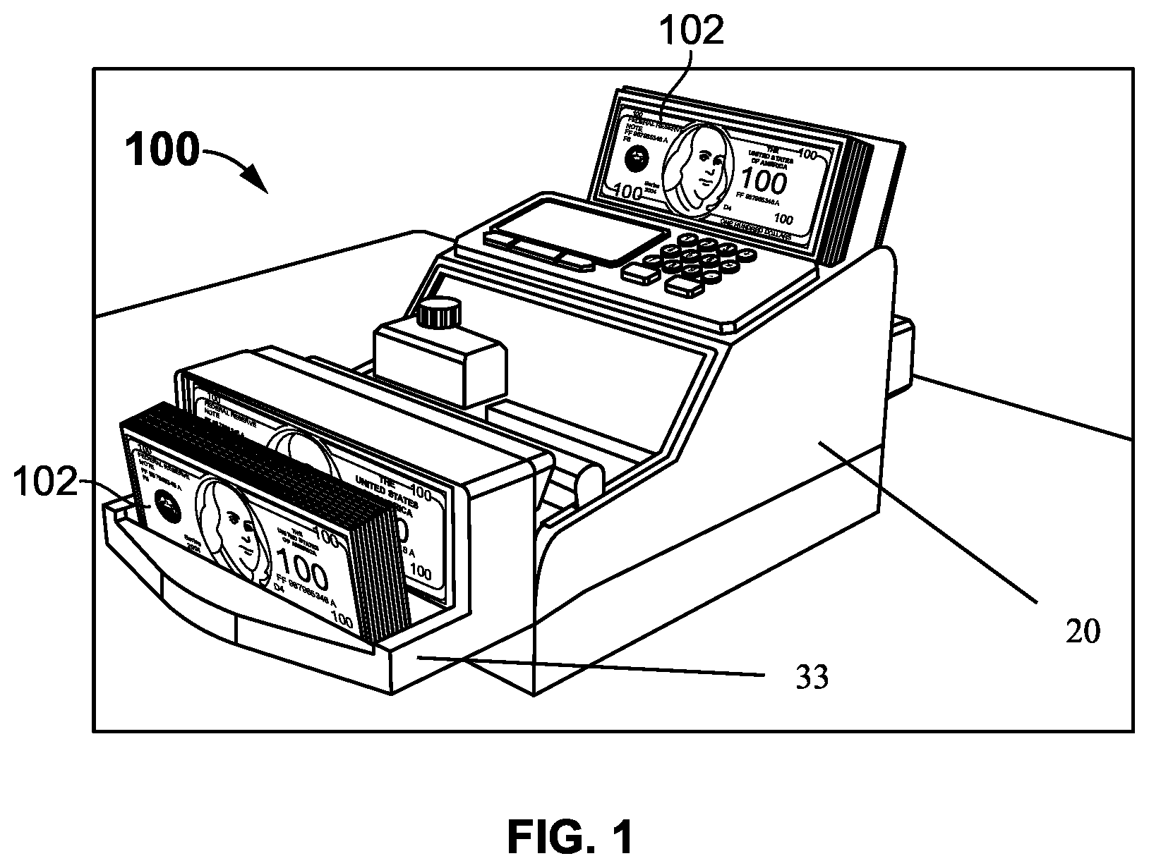 Patent US12097298 — Sterilizing currency counter — Figure 1
