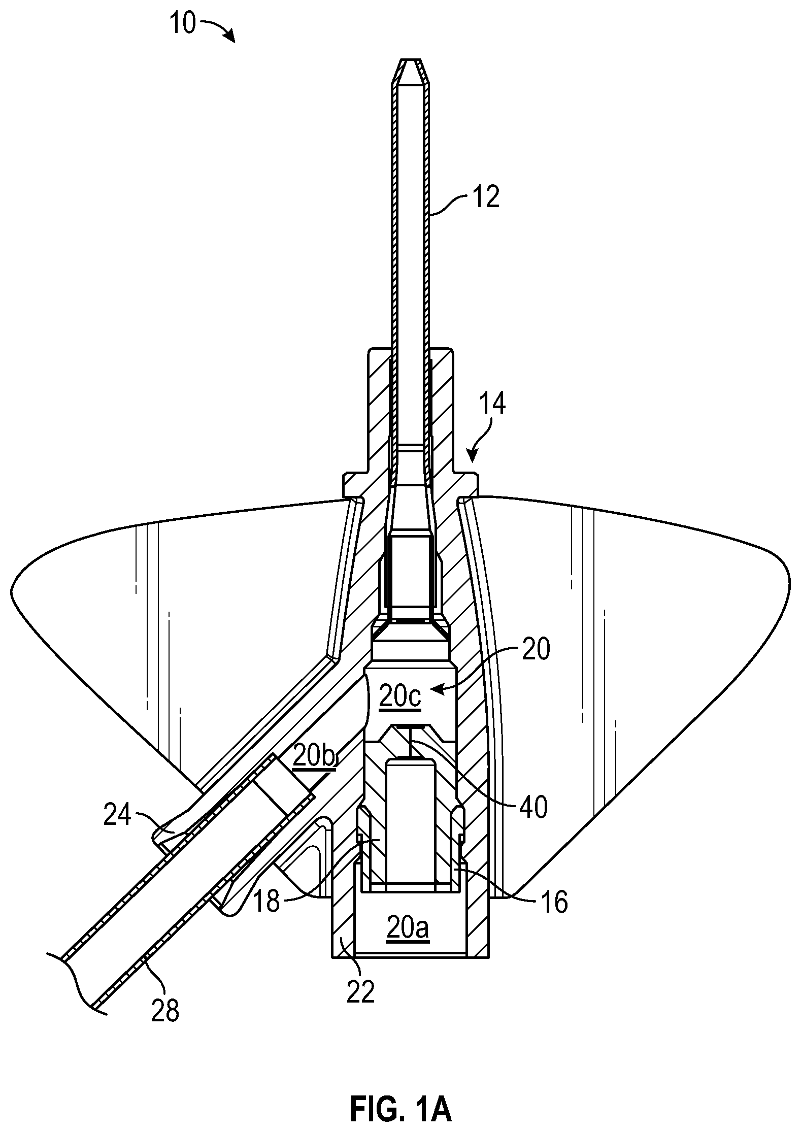 Patent US12097343 Figure 1 – Systems and methods to improve instrument guidance within an intravenous catheter assembly