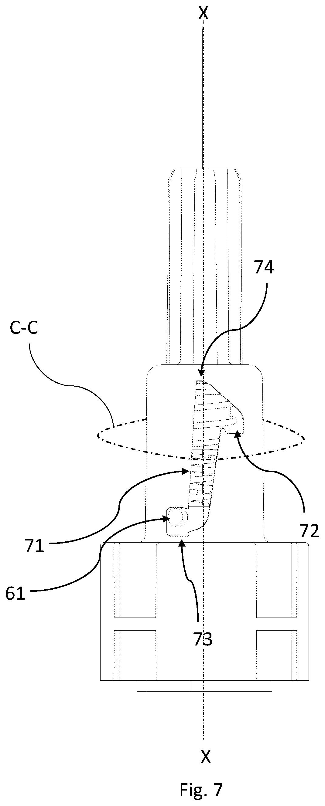 Patent US12097360 Figure 7 – Safety needle device