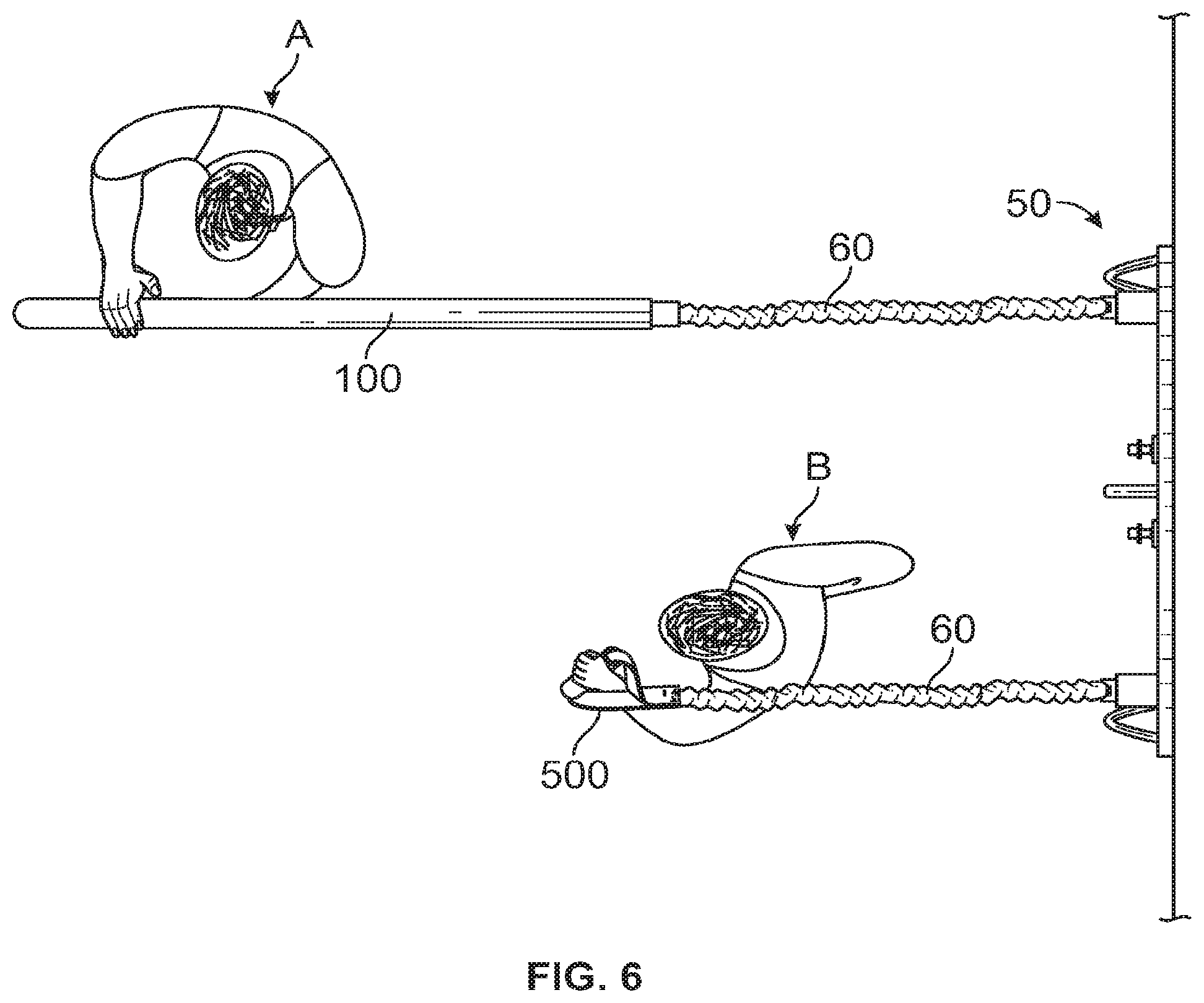 Patent US12097398 Figure 4 – Exercise system for using variable location anchors and variable biasing elements, and method of use thereof