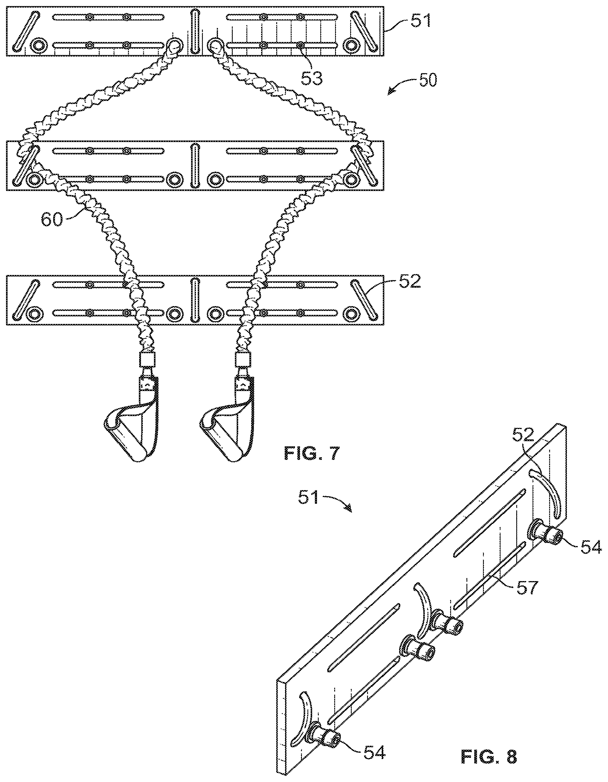Patent US12097398 Figure 5 – Exercise system for using variable location anchors and variable biasing elements, and method of use thereof
