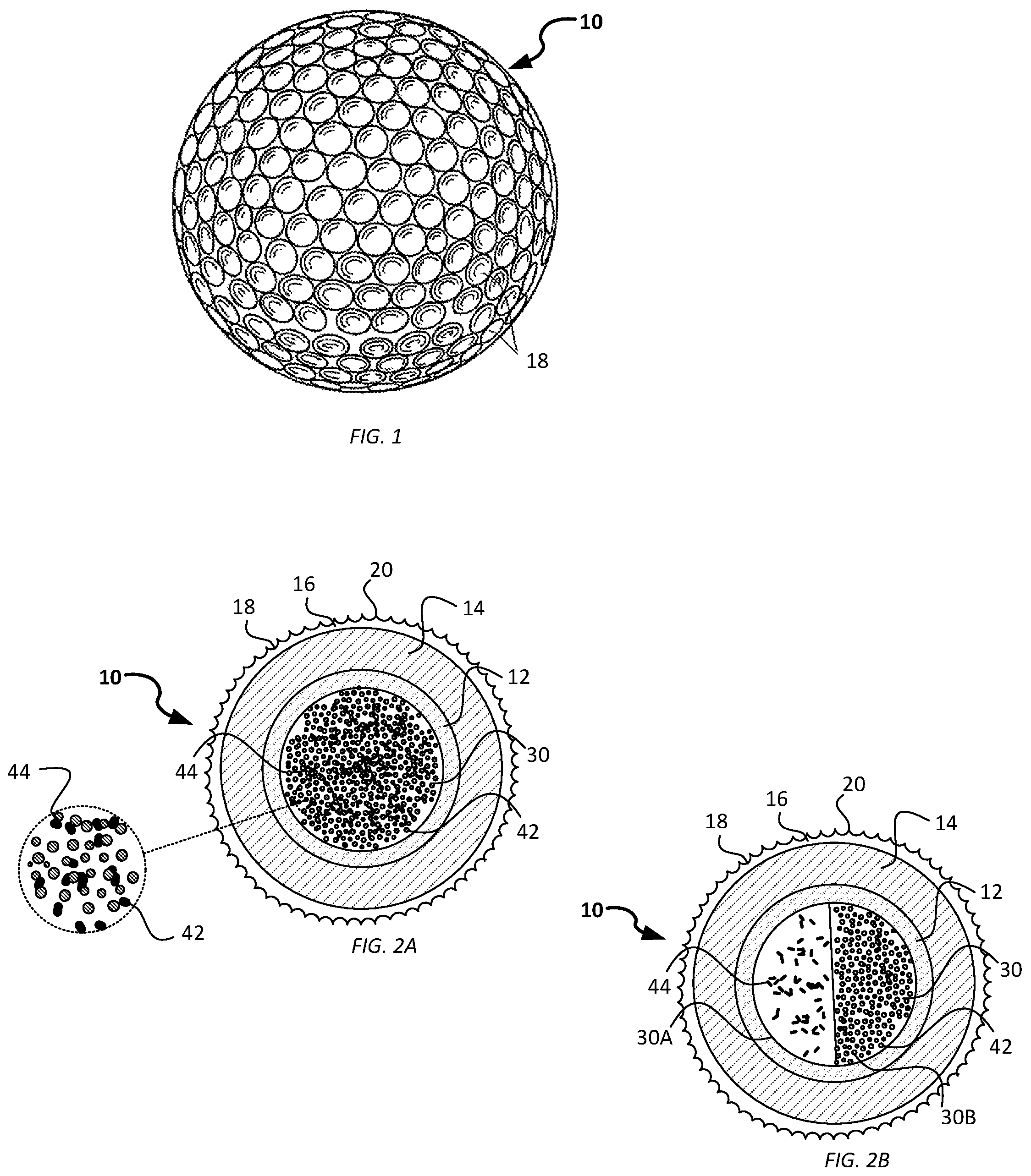 Patent US12097407 Figure 1 – Frangible golf ball