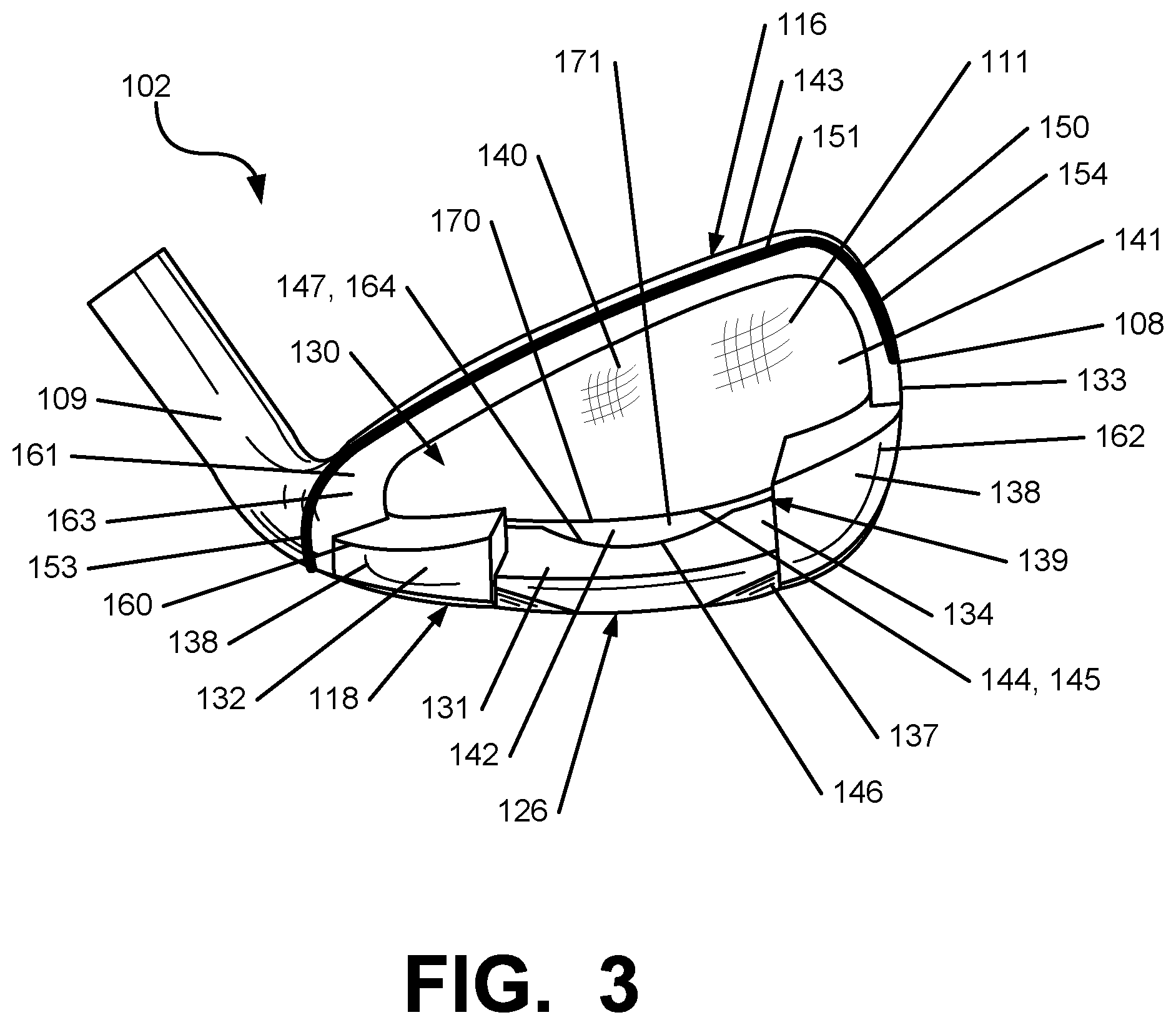 Patent US12097412 Figure 2 – Iron-type golf club head or other ball striking device