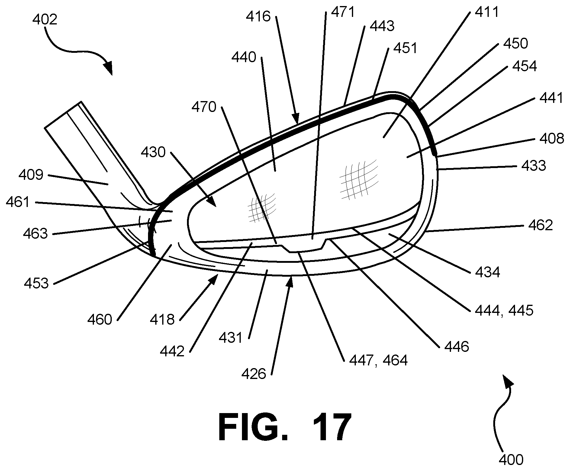Patent US12097412 Figure 16 – Iron-type golf club head or other ball striking device