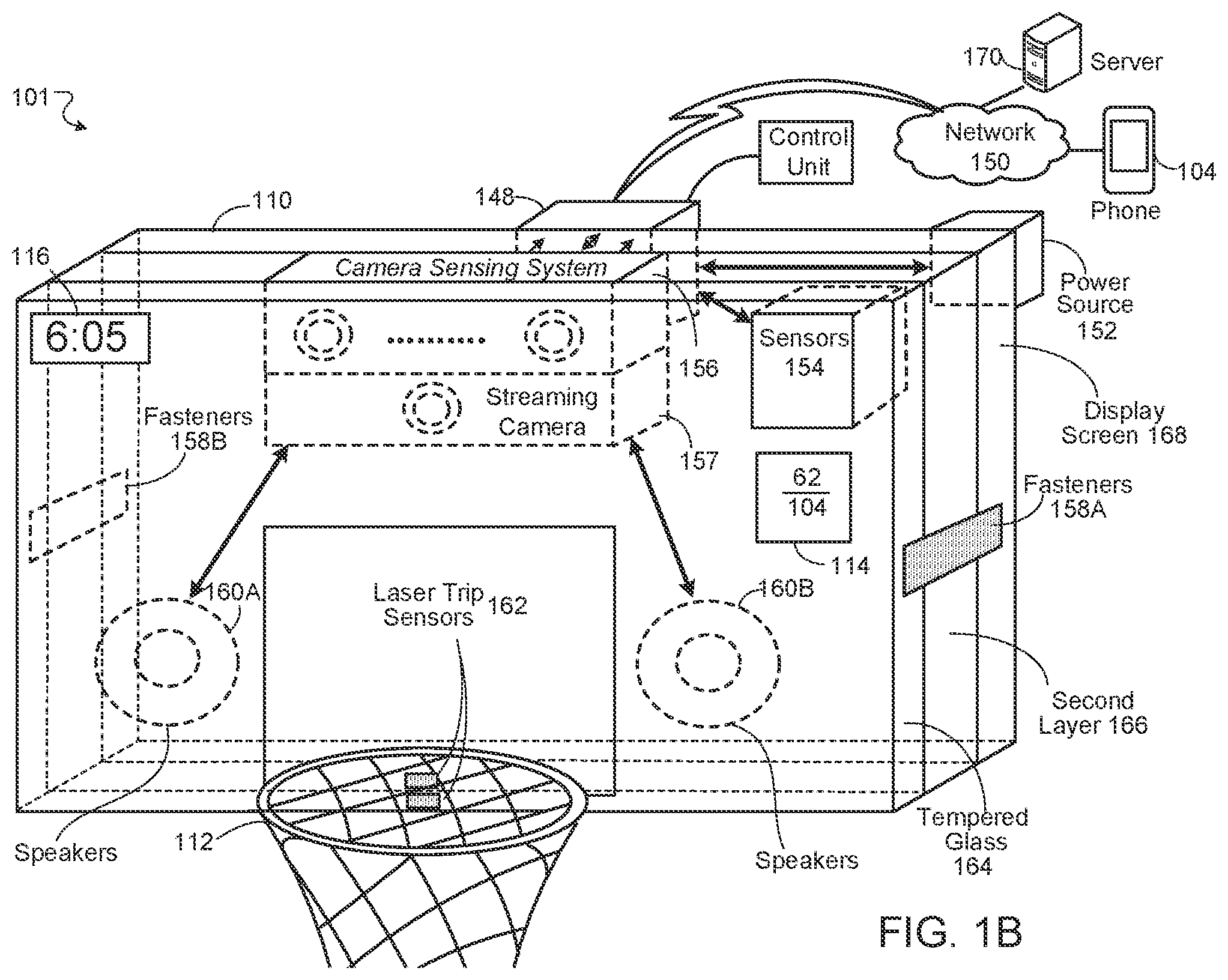 Patent US12097417 Figure 2 – Interactive basketball system