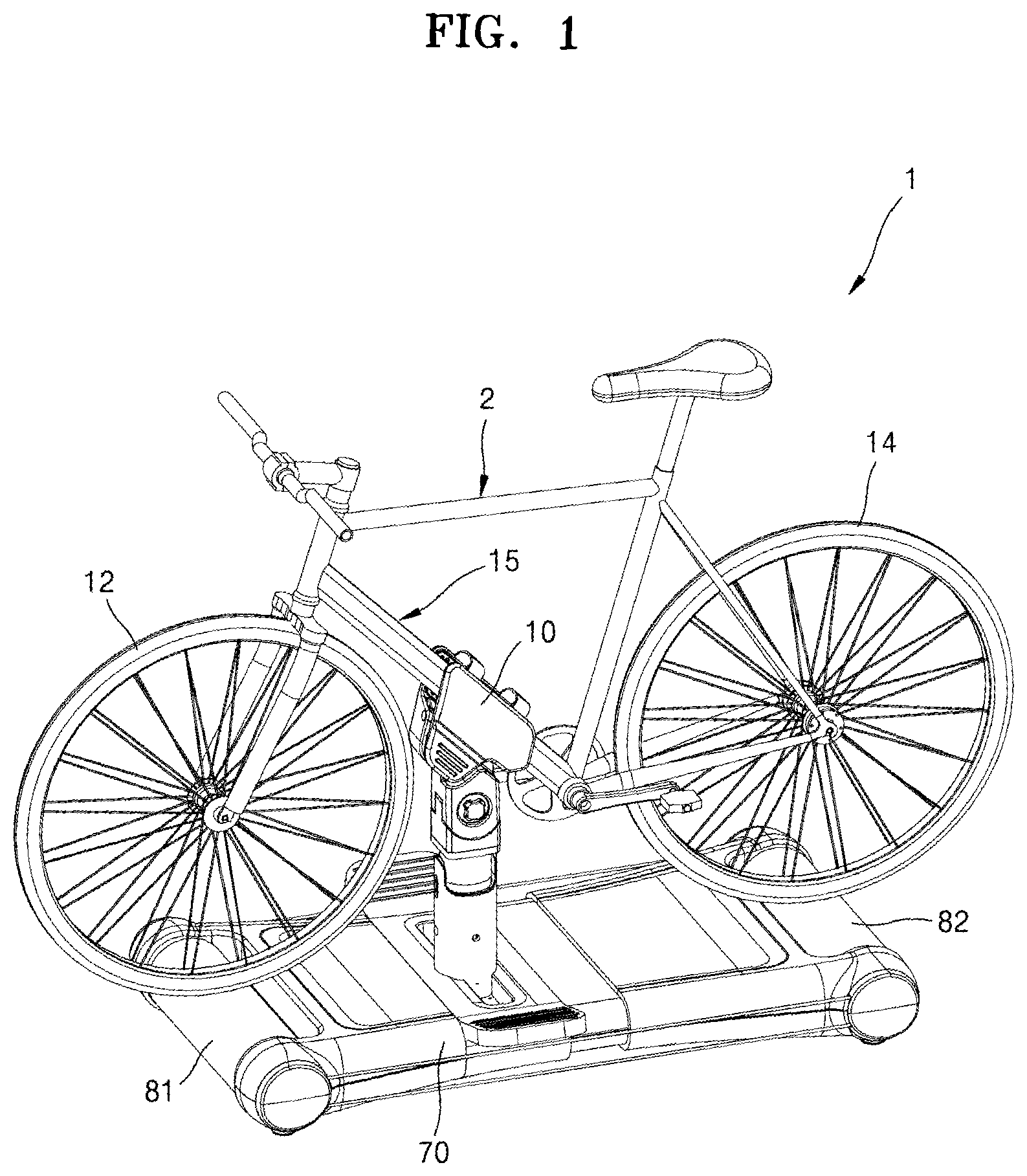 Patent US12097419 Figure 1 – Frame support module and bicycle simulator comprising same
