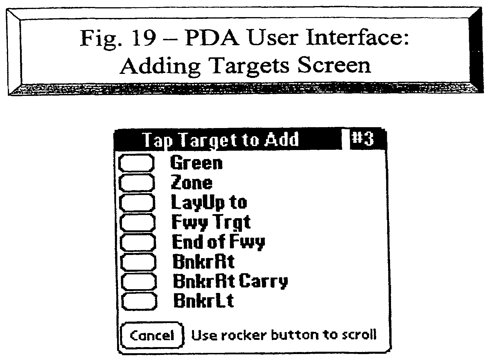 Patent US12097420 Figure 19 – Personal golfing assistant and method and system for graphically displaying golf related information and for collection, processing and distribution of golf related data