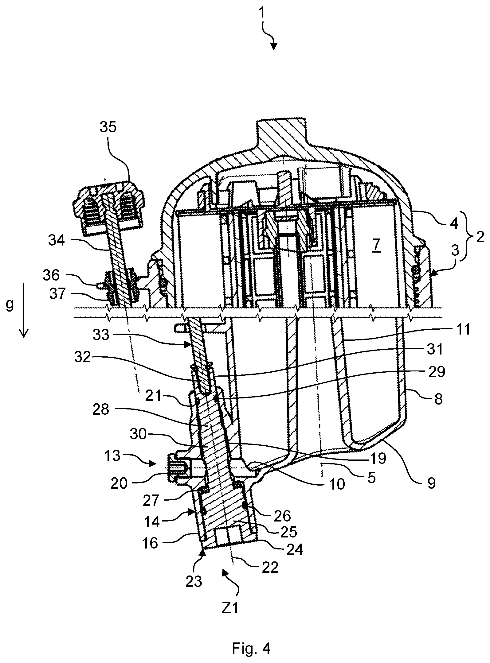 Patent US12097452 Figure 4 – Water drainage device, filter module, and method