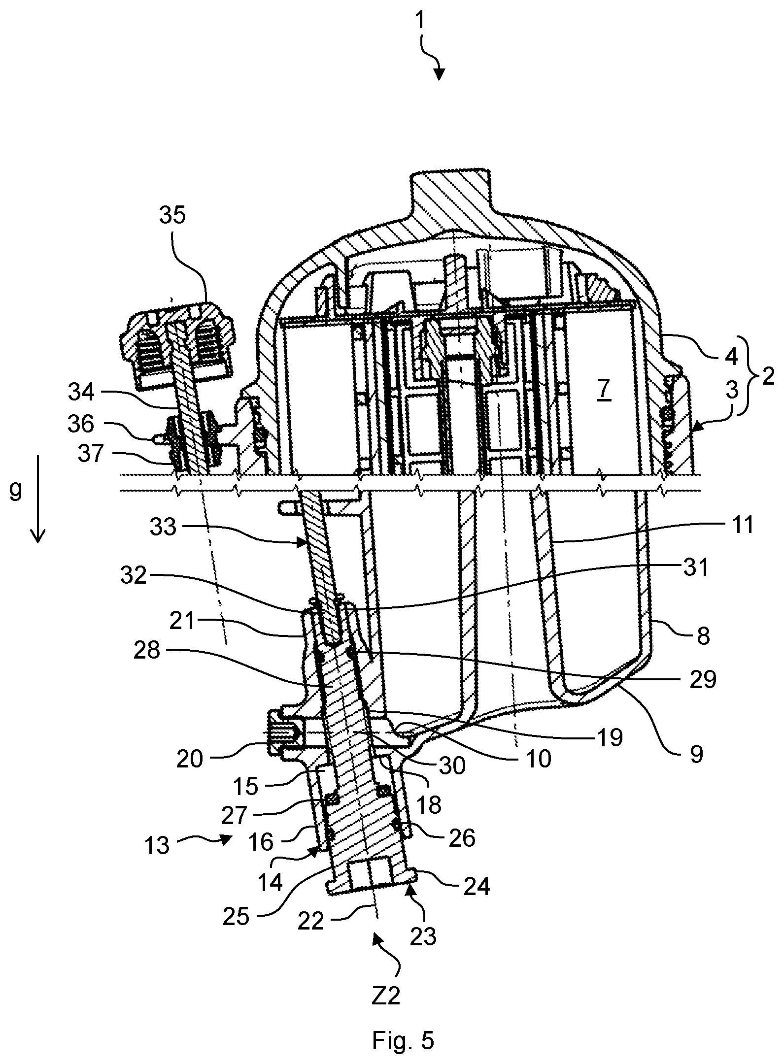 Patent US12097452 Figure 5 – Water drainage device, filter module, and method
