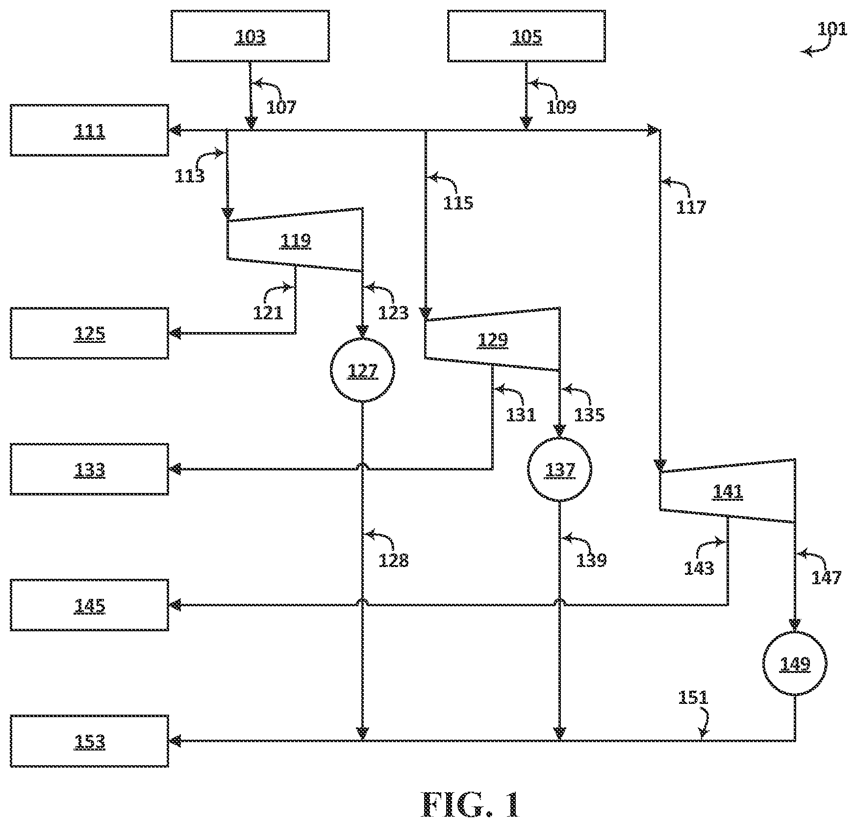Patent US12097464 Figure 1 – Amine CO 2 separation process integrated with hydrocarbons processing