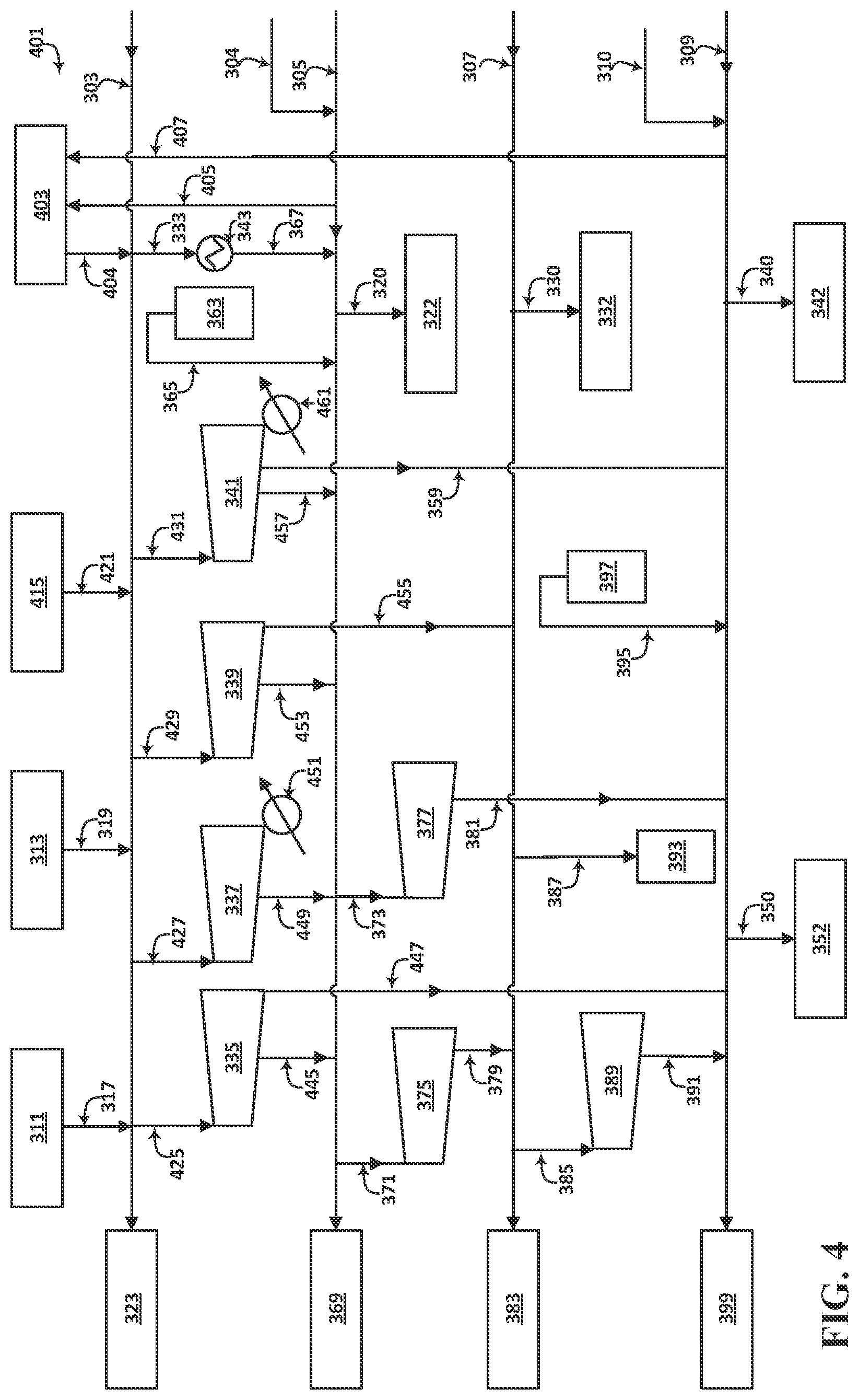 Patent US12097464 Figure 4 – Amine CO 2 separation process integrated with hydrocarbons processing